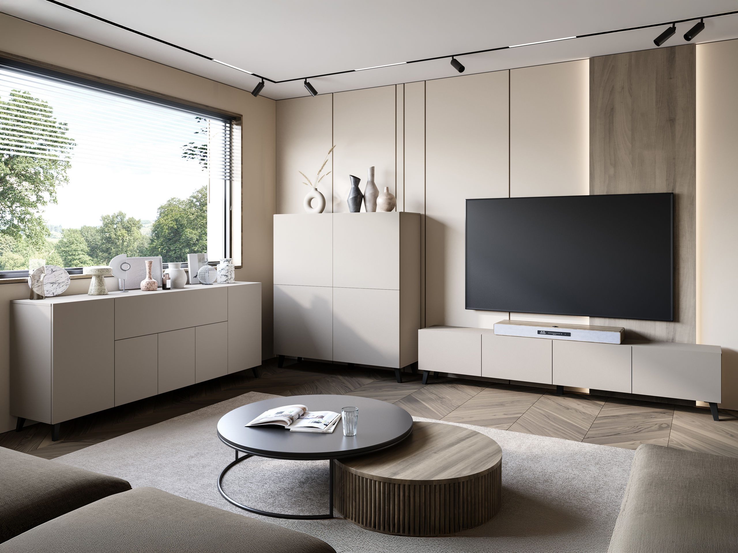 MIRJAN24 Wohnzimmer-Set Phuket I, (3er-Set, TV-Lowboard, Kommode, Highboard), Scharniere mit gedämpftem Schließsystem