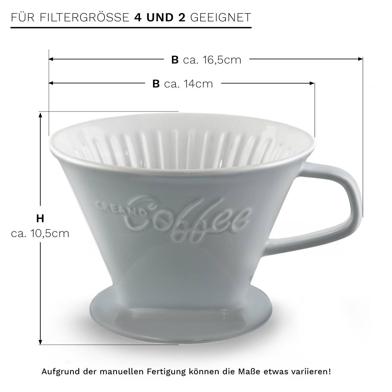 Creano Handfilter Creano Grauer Porzellan Kaffeefilter klein - Filter Größe 4, Porzellan, für Filtergröße 4