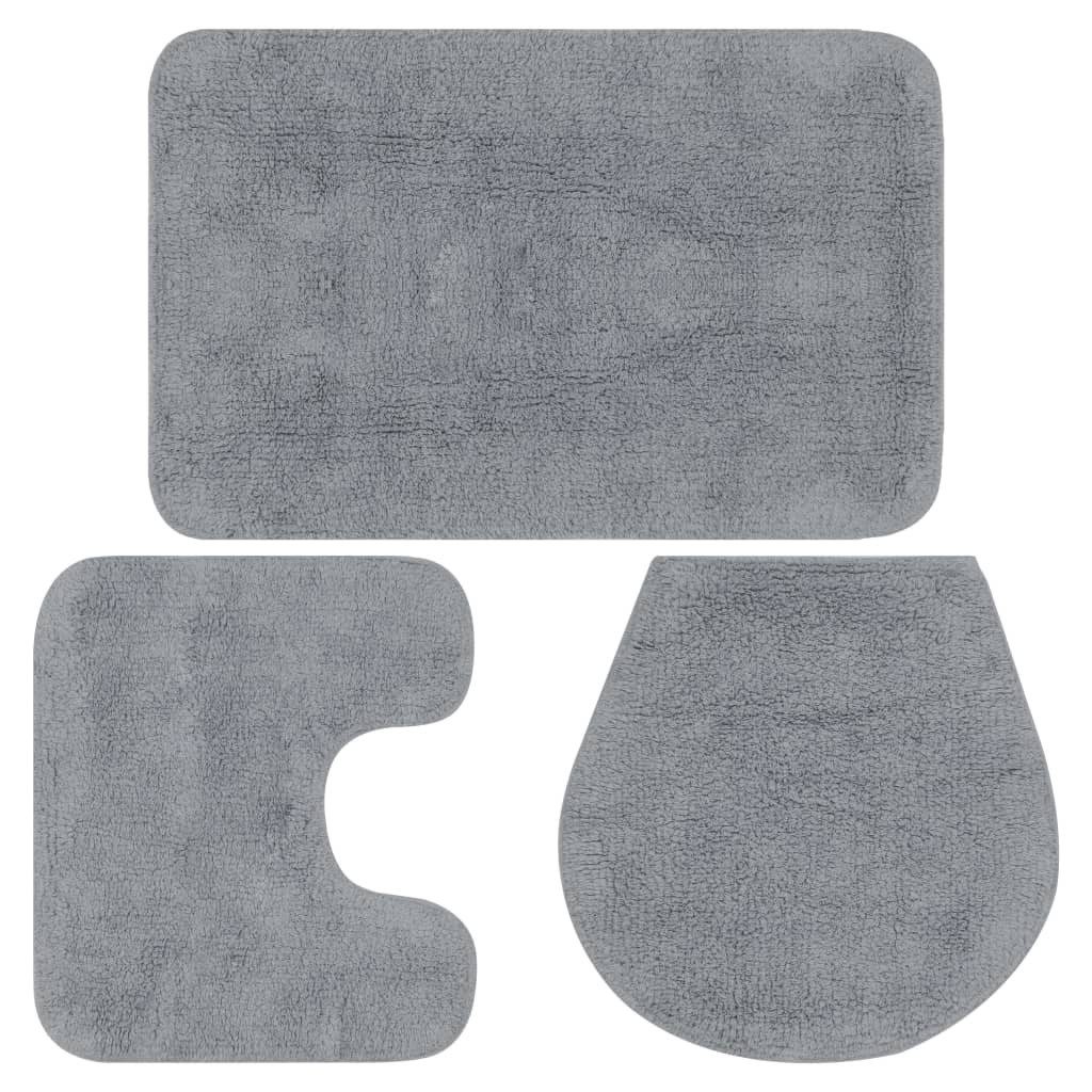 Badematte Grau Badematten Set 3-tlg Stoff Grau Badevorleger Badeteppich