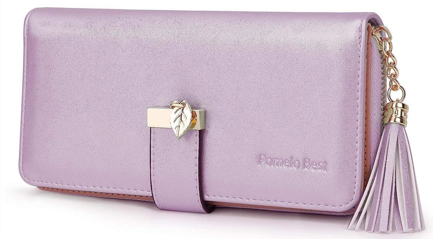 Handytasche NFC Kunstleder Weich Damen Kreditkartenetui, 2,5cm Münzfach mit Kartenetui, Portmonee Slim WISHDOR Kartenfächer, RFID-Schutz Handtasche geldbörse x Kartenhalter), x Wallet, Groß Geldbörse Portemonnaie (Frauen mit 10,5 12 Helllila Geldbeutel 19,5 Brieftasche Lang