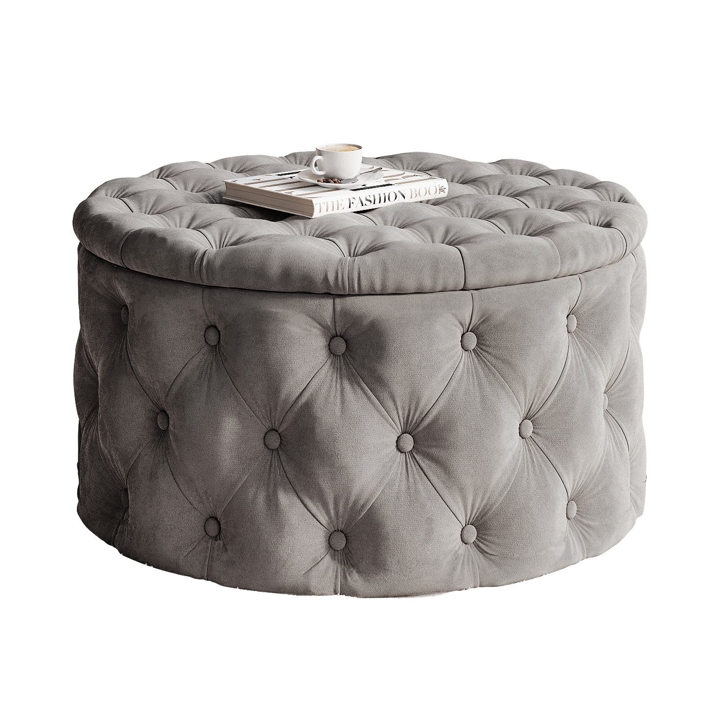 Lookway Hocker CHESTERFIELD runder gesteppter mit Staufach (1x Hocker), Durchmesser: ø70 cm