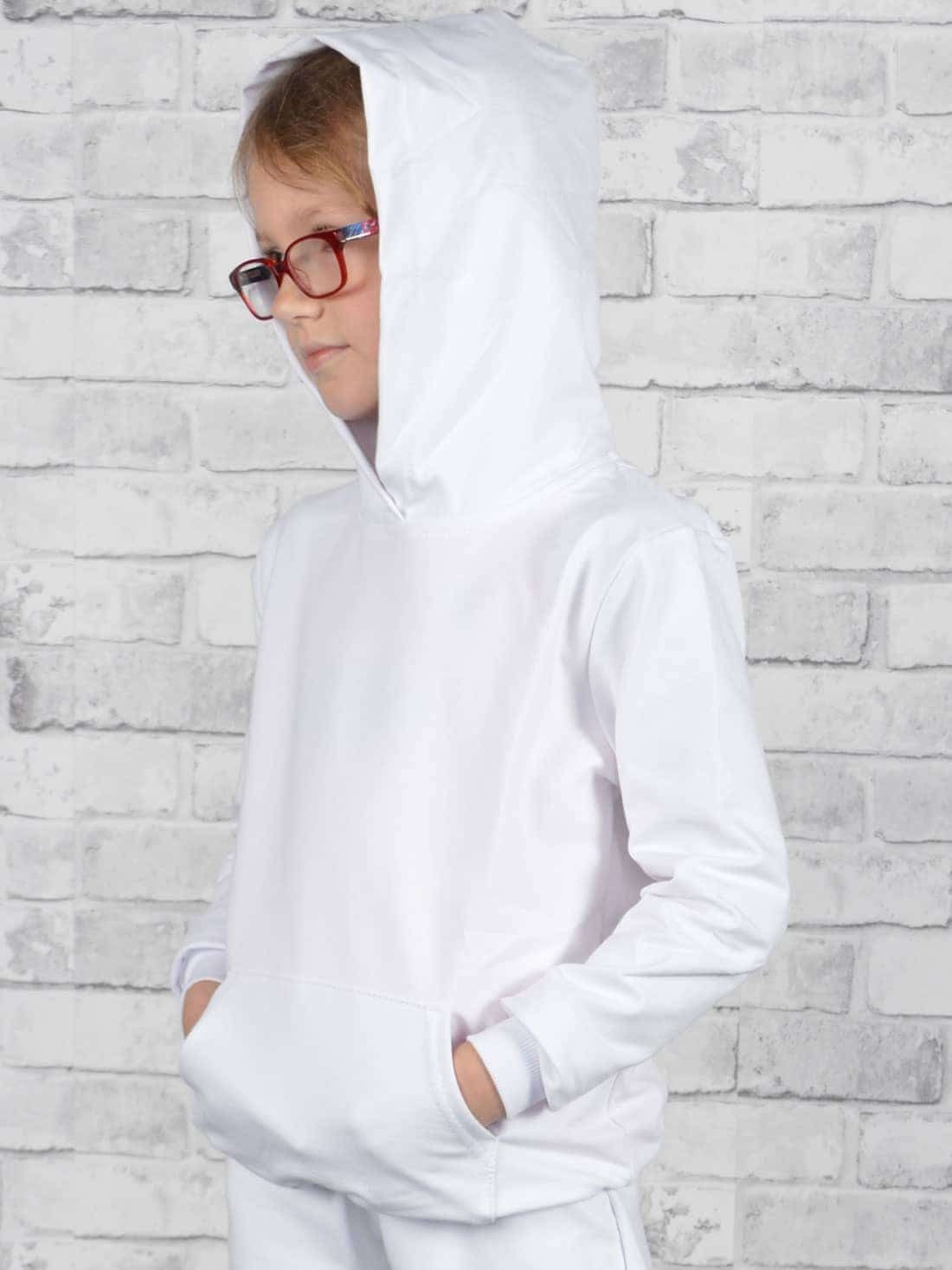 KMISSO Hoodie Mädchen Kapuzen Kängurutasche (1-tlg) Weiß Kapuze Pullover mit