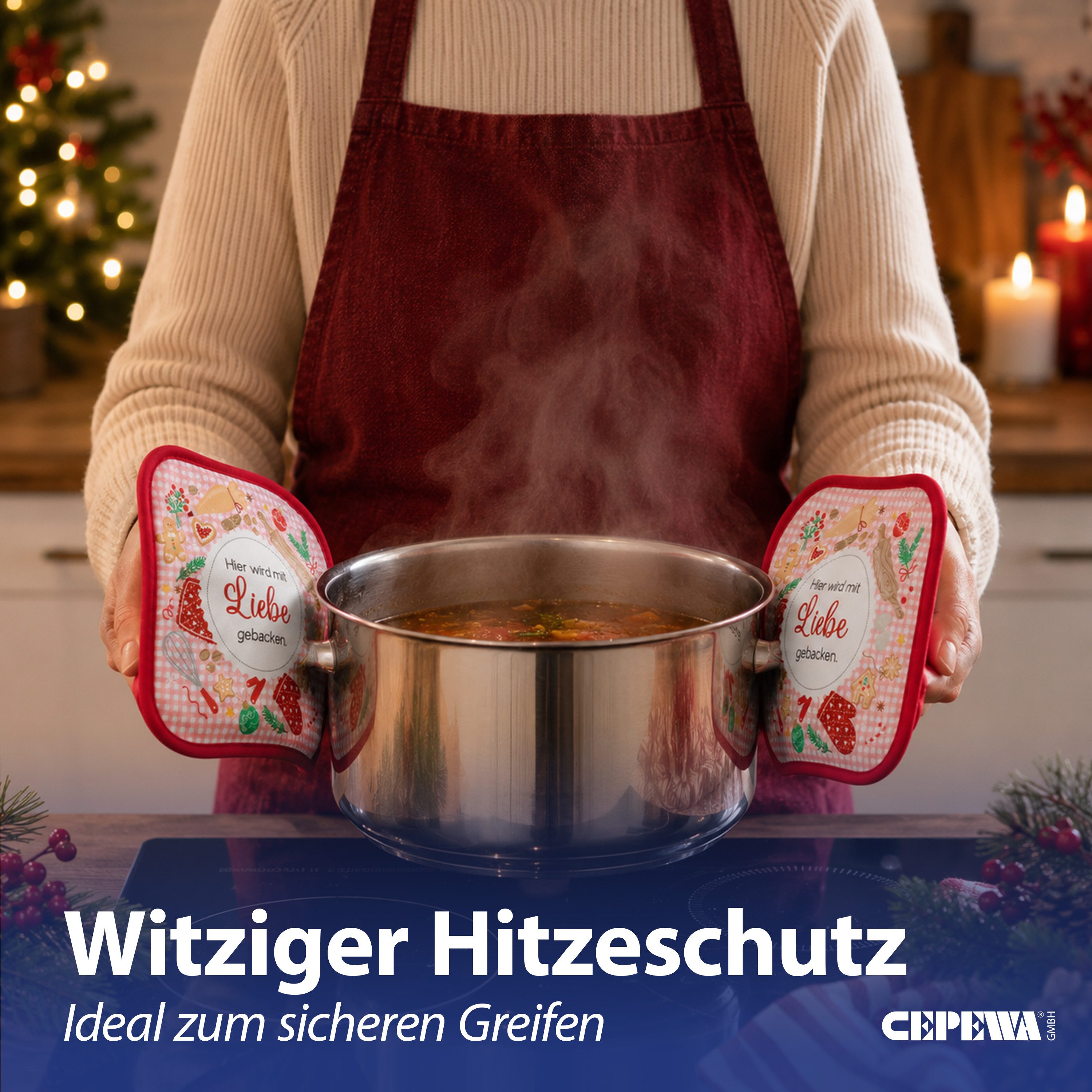 CEPEWA Topflappen Topflappen Weihnachten 4er Set 18x18x0,5cm Polyester mehrfarbig Küche – Bild 3 von 5