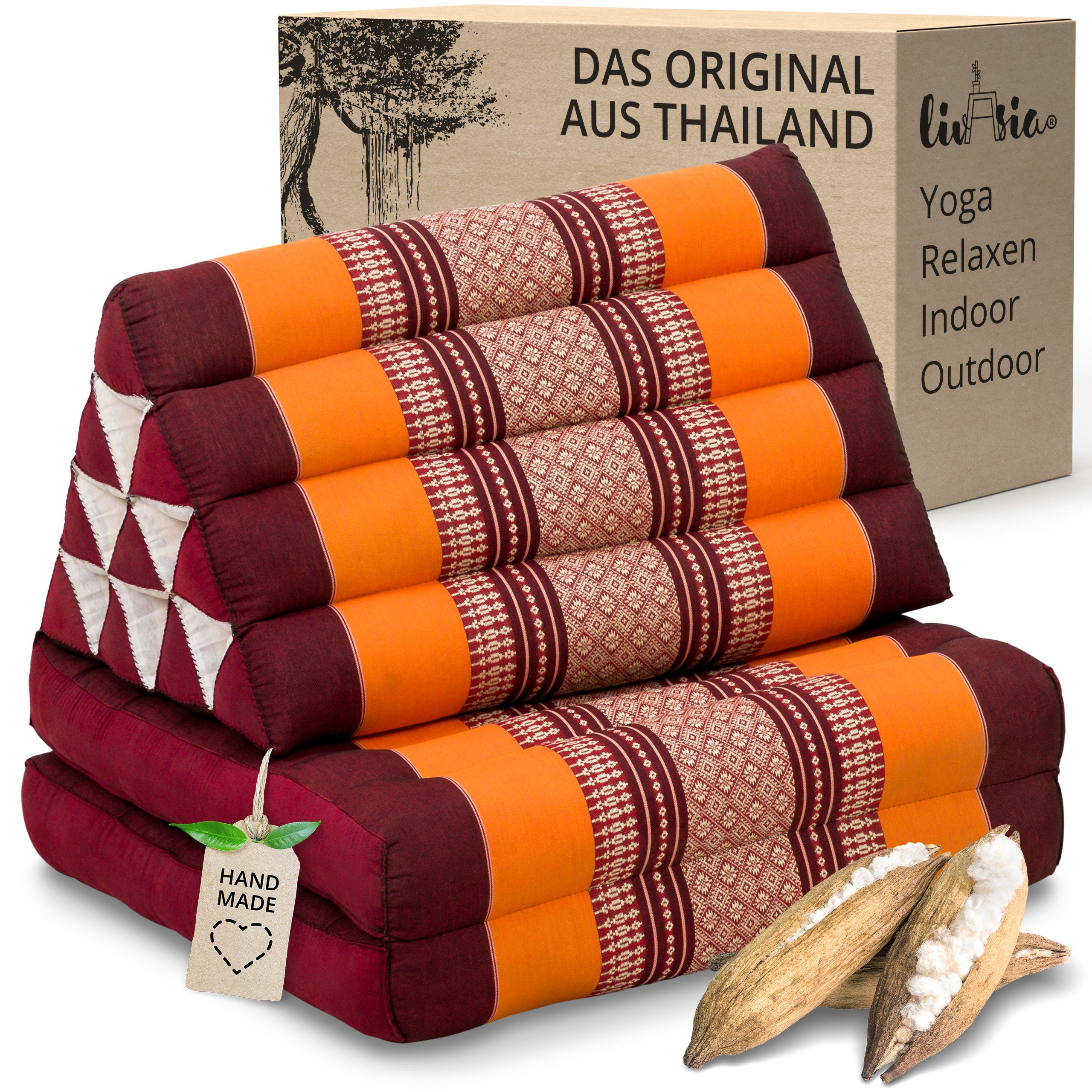 livasia Sitzsack Thaikissen 2 Auflagen, vegan und handgefertigt, 120x50x8cm, Kapok