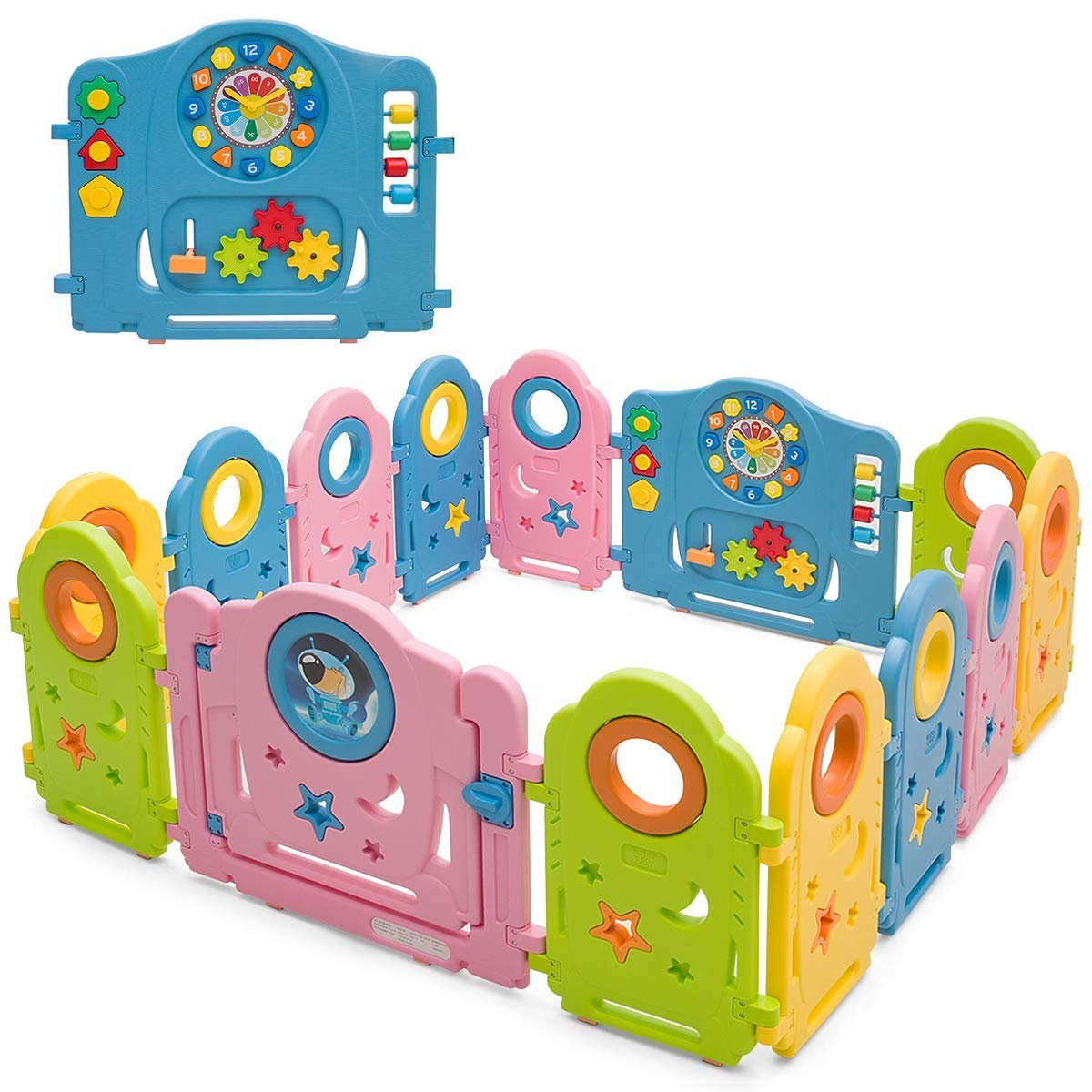 14 Paneele Laufgitter Baby Laufstall Tür&Spielzeugboard Absperrgitter Spielzaun 