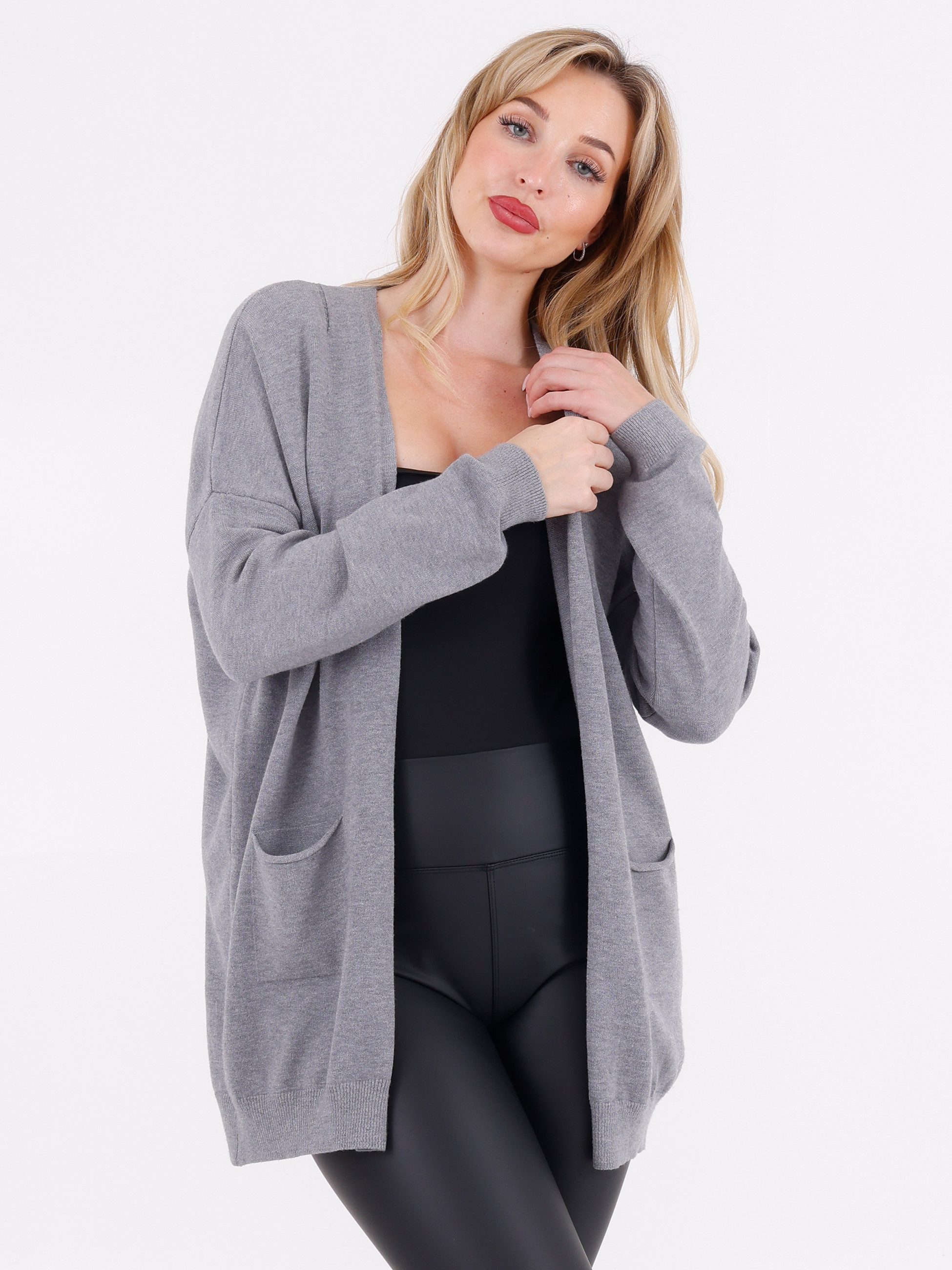 YC Fashion & Style Cardigan Offene Strickjacke mit aufgesetzten Taschen – One Size (34–42) in Unifarbe