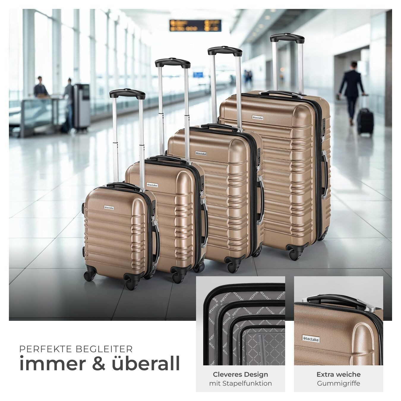 tectake Trolley Hartschalenkoffer-Set, 4 Rollen, 4-teilig, aus robustem ABS-Kunststoff