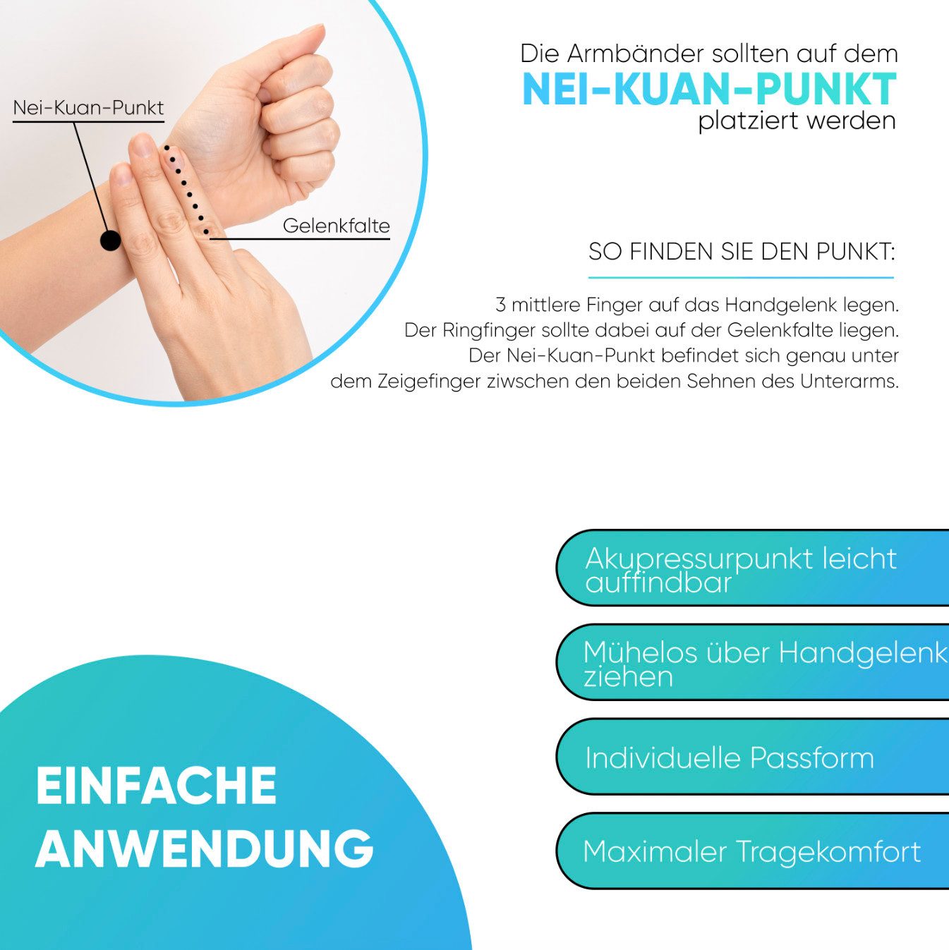 Health Press Akupressur-System-Bandage Armband Schwarz mit optimierter Passform für jedes Handgelenk geeignet, Dermatologisch getestet