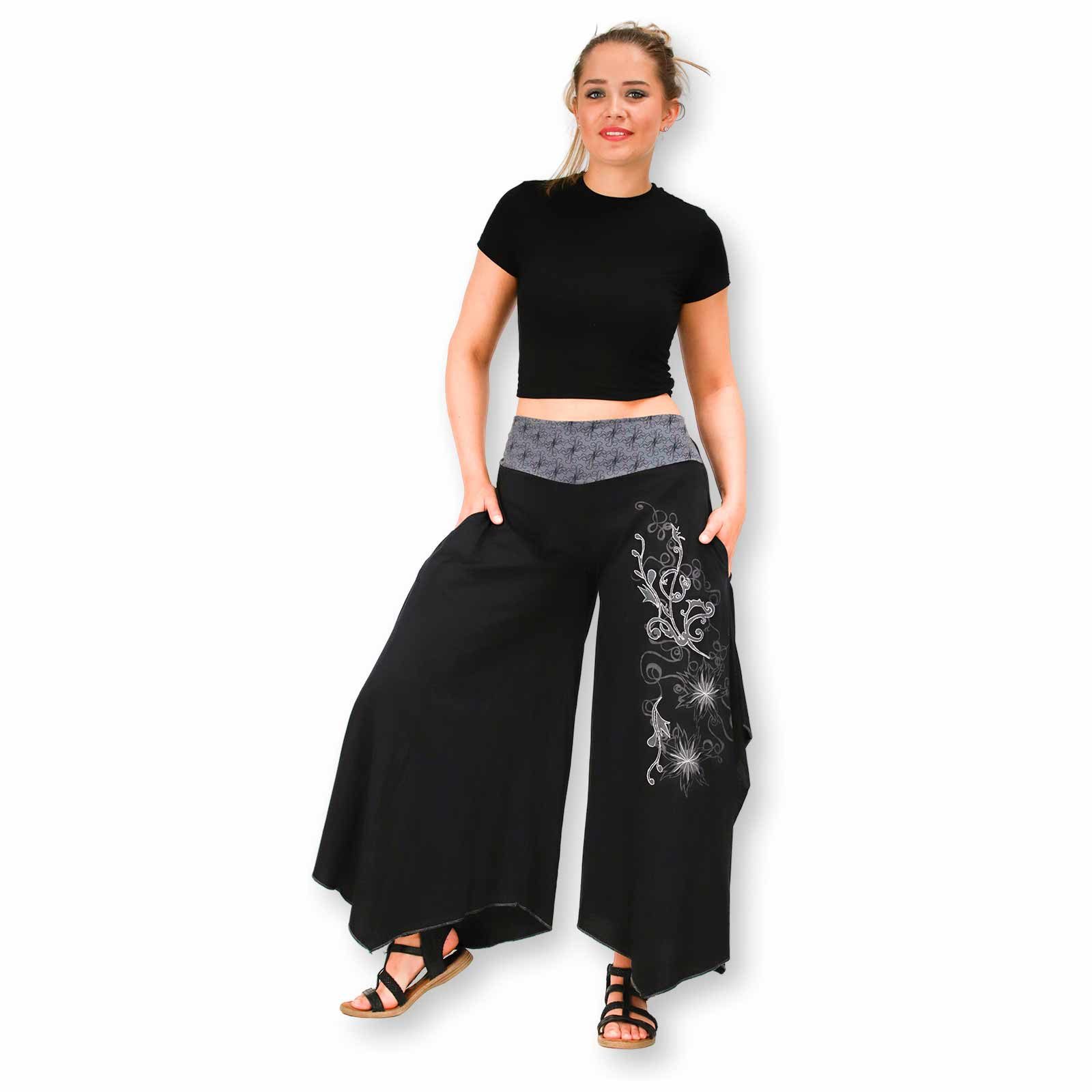 KUNST UND MAGIE Schlaghose Schlaghose Ibiza Syle Boho Strandhose Wellnesshose + Stickerei