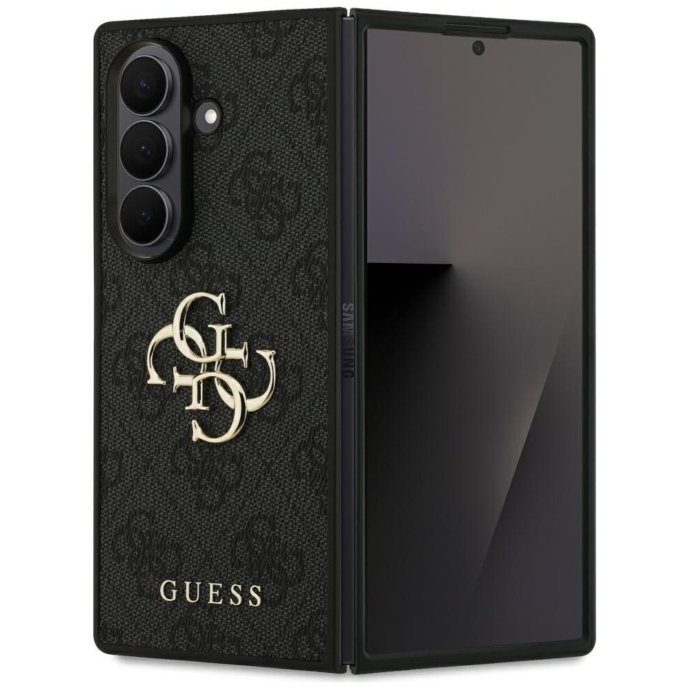 Guess Handyhülle Case Galaxy Z Fold 7 Kunstleder grau Logo Metal goldfarbig 8,0 Zoll, Kantenschutz