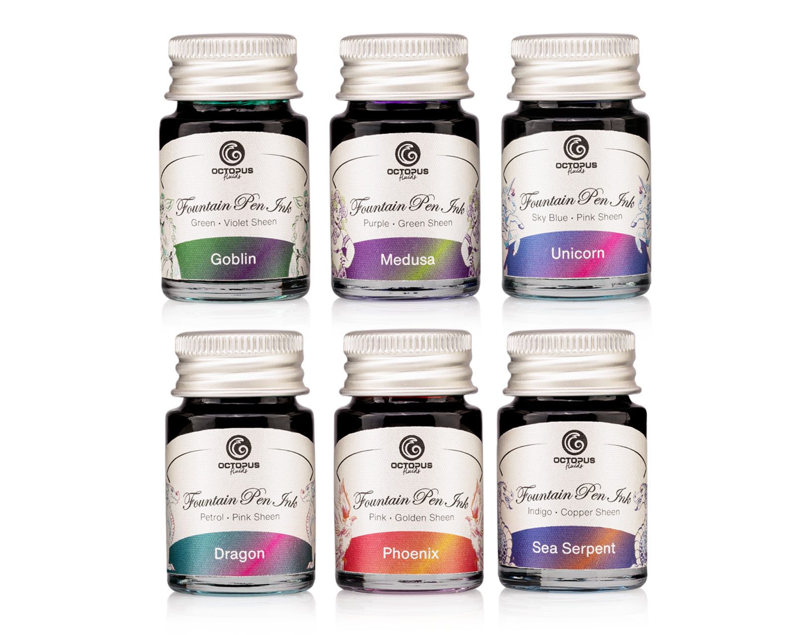OCTOPUS Fluids Sheen Ink Set 1, Zweifarb-Schreibtinten für Füllhalter, 6 x 10ml Tintenglas (1-tlg)