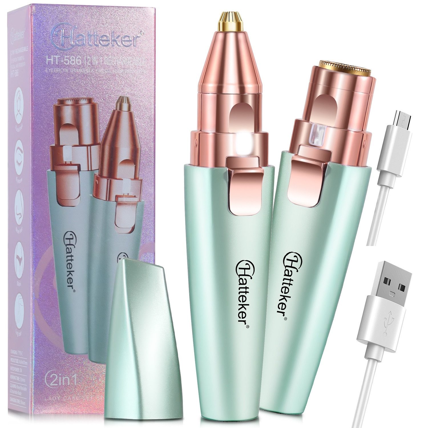 HATTEKER Gesichtsepilierer HT-586, Aufsätze: 1 St., Augenbrauentrimmer, Wet&Dry 2-in-1