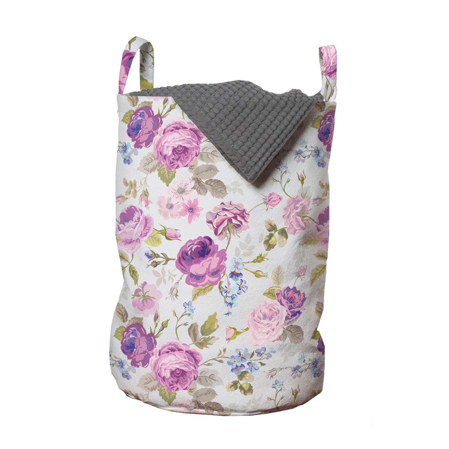 Abakuhaus Wäschesäckchen Wäschekorb mit Griffen Kordelzugverschluss für Waschsalons, Blumen Pastelltöne Blätter | Wäschesäcke