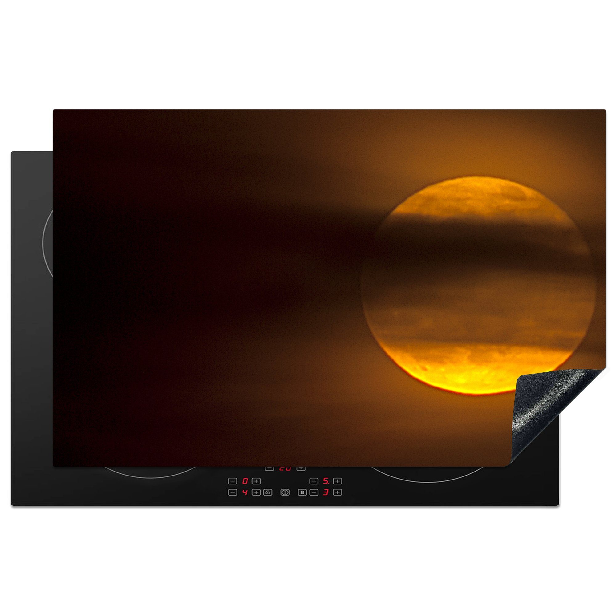 MuchoWow Herdblende-/Abdeckplatte Mond - Wolken - Orange, Vinyl, (1 tlg), 81x52 cm, Induktionskochfeld Schutz für die küche, Ceranfeldabdeckung