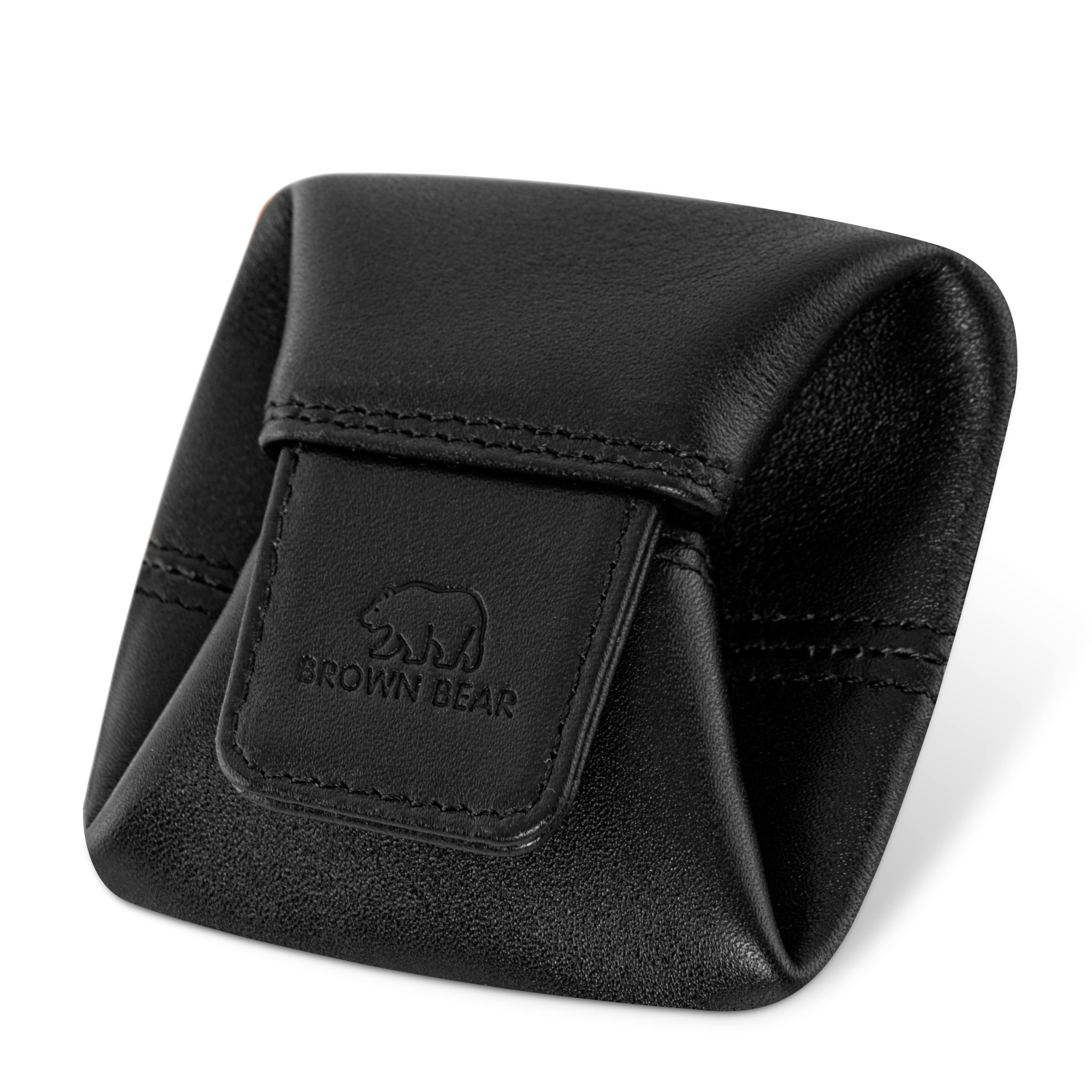 Brown Bear Geldbörse 9095 - Münzbörse mit Druckknopf für Kleingeld, aus Echtleder Farbe Schwarz Nappa