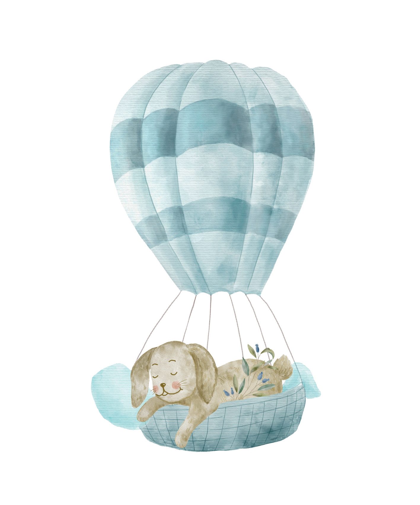 Lüttenhütt Bild mit Rahmen oder Poster, Schlafender Hase in Heißluftballon, Ballonfahren, Fantasy, Hase, Hasen, Heißluftballon, Tiere (1 St), HD Premium Druck