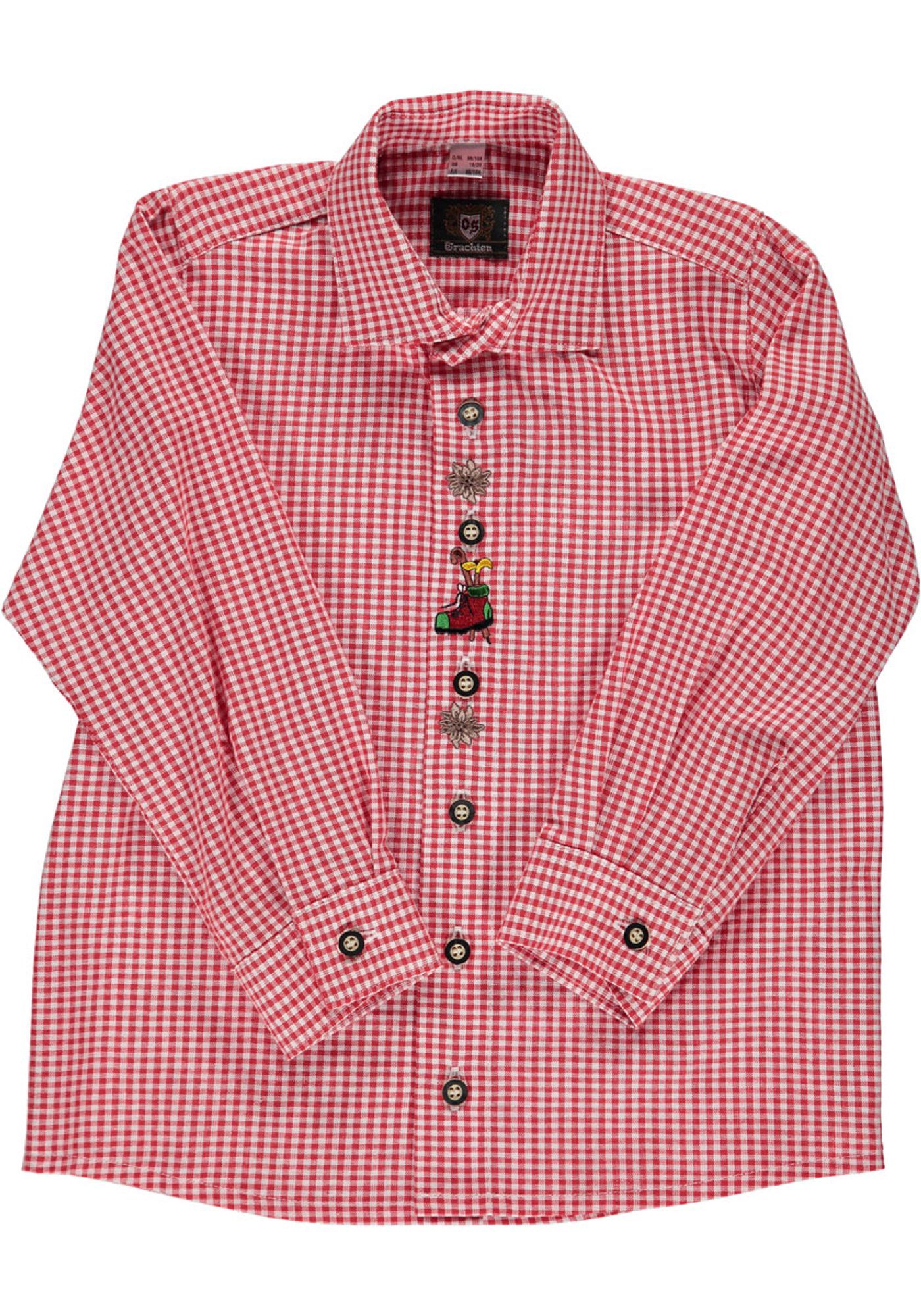 OS-Trachten Trachtenhemd Purus Jungen Langarmhemd mit Edelweiß-Stickerei auf der Knopfleiste