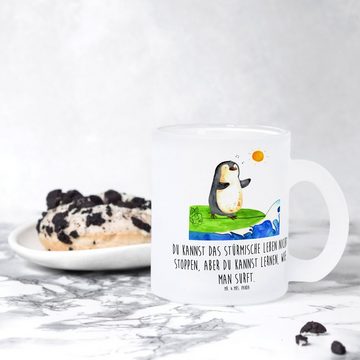 Mr. & Mrs. Panda Teeglas Pinguin Surfer - Transparent - Geschenk, surfen, Glas Teetasse, Teeta, Premium Glas, Liebevolles Design