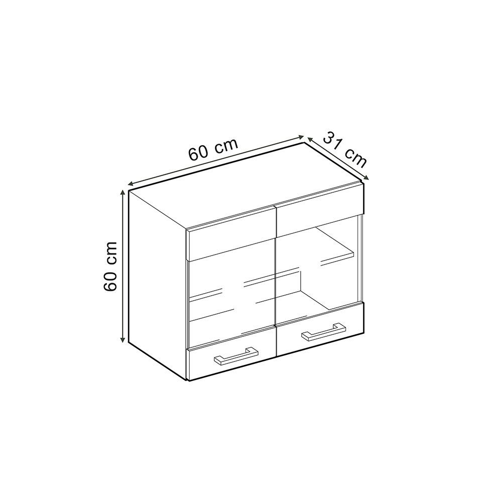 Vicco Glashängeschrank R-Line, Schwarz Hochglanz/Weiß, 60 cm (1-St)