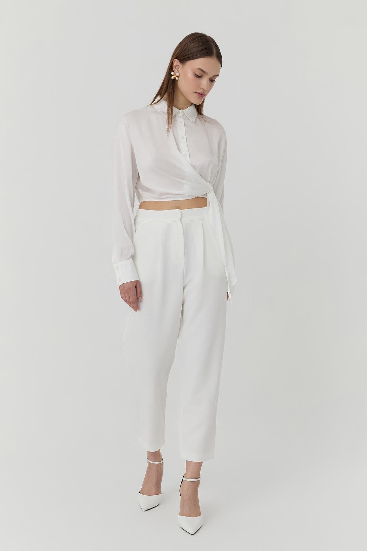 QUZU Chinohose Damen Stoffhose in Ecru (1tlg)