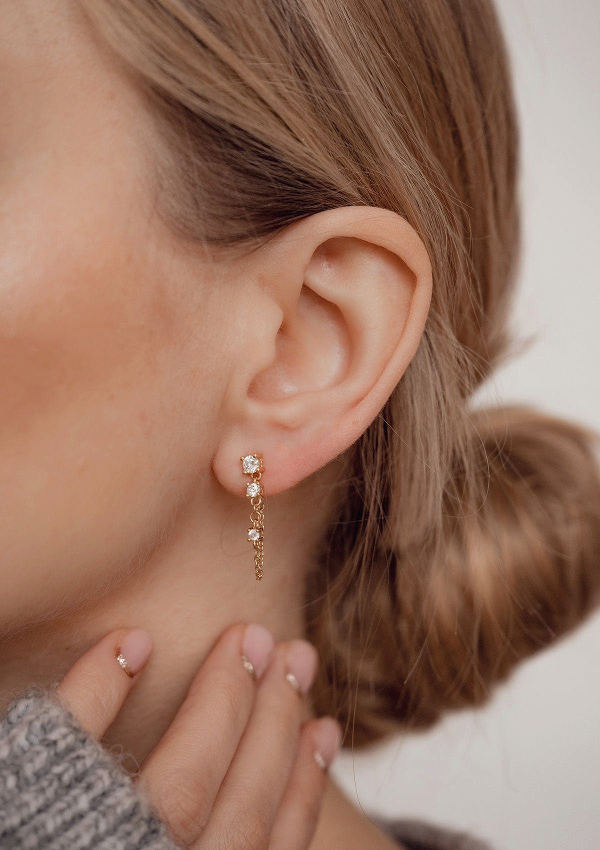 Hey Happiness Paar Ohrhänger Tropfen Kristalle, Silber Ohrstecker Kette 18K günstig online kaufen