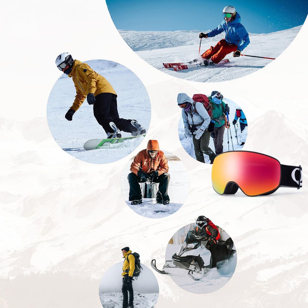 Qunature Skibrille Snowboardbrille Schneebrille Wintersportbrille, (Spar-Set, 1-St), UV400, Antibeschlag, rahmenlos, helmkompatibel