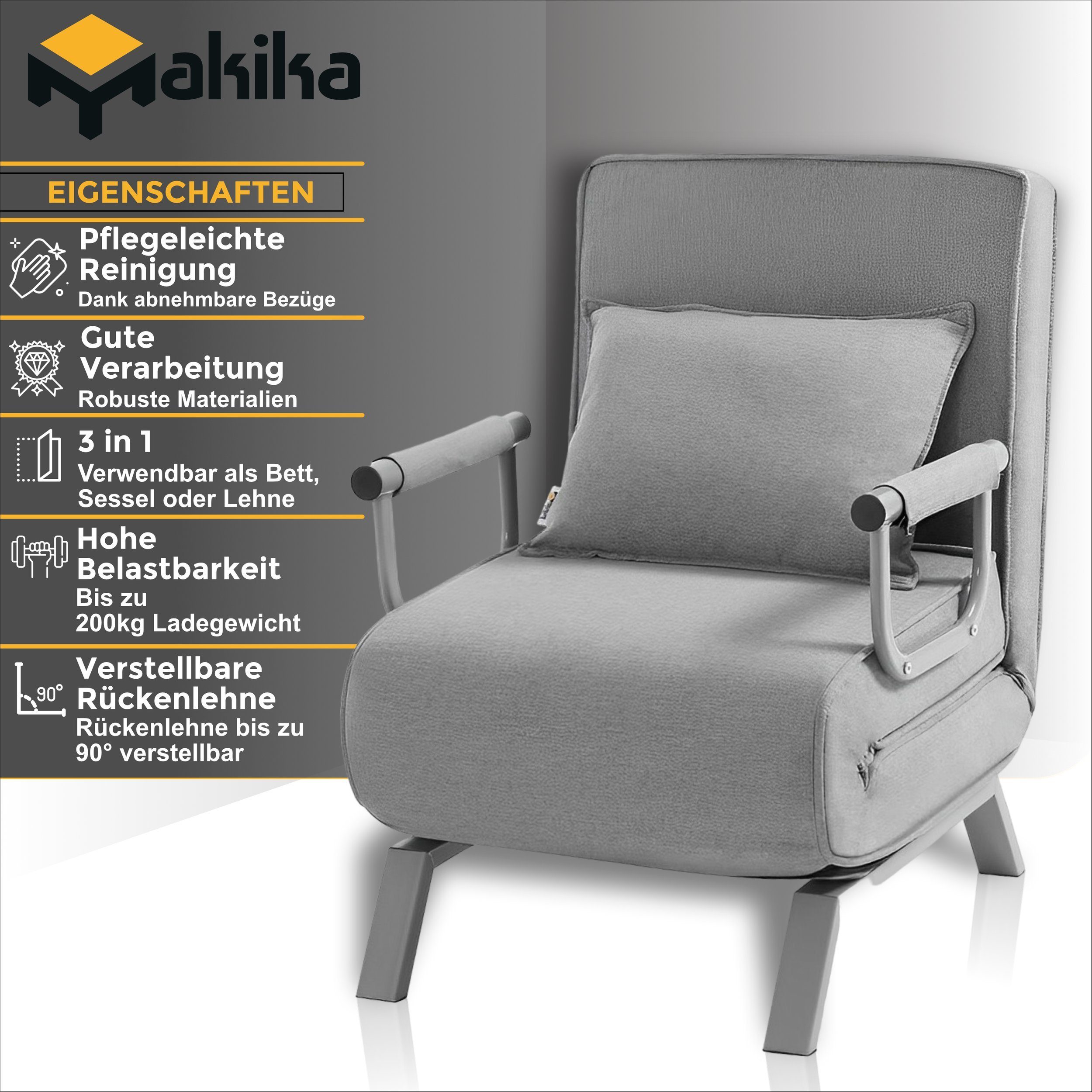 Makika Relaxliege Schlafsessel Schlafsofa Ted klappbar in Grau günstig online kaufen
