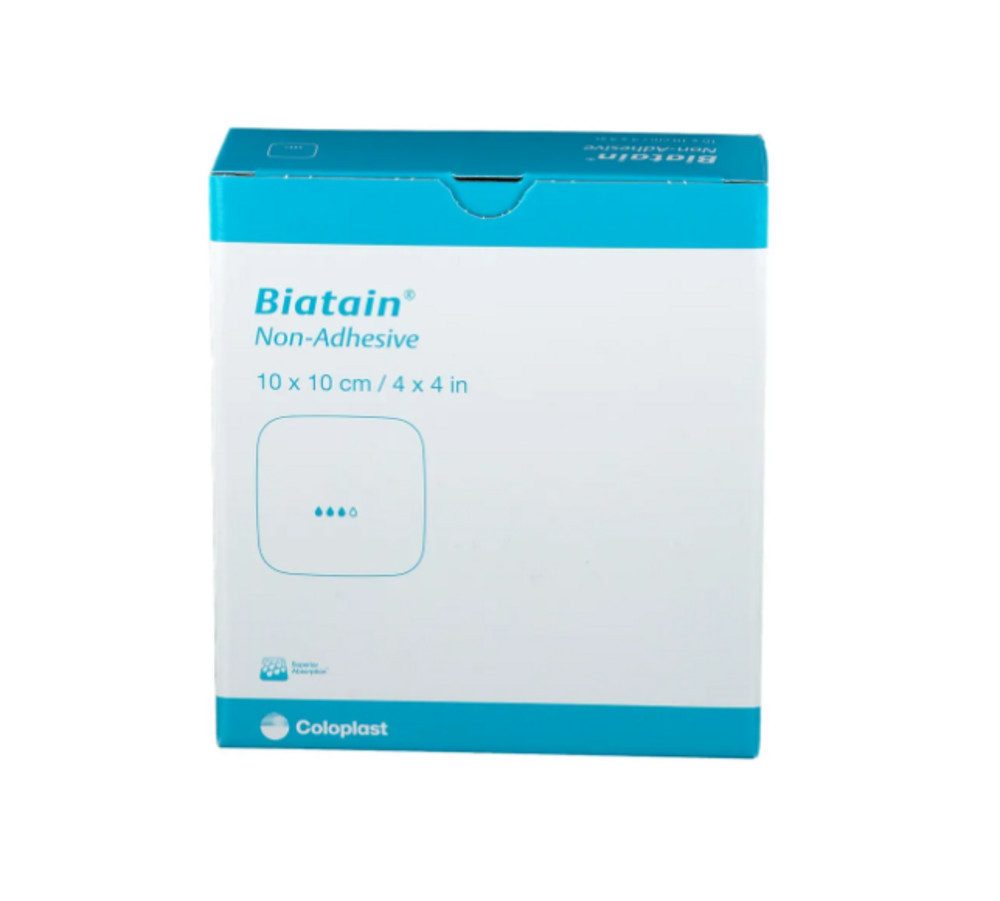 Coloplast Gips-und Verbandschutz BIATAIN Schaumverband 10x10cm nicht haftend, Absorbierender Schaumverband