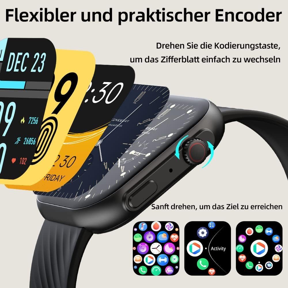 Yuede Smartwatch, Fitness Sportuhr mit Nachthimmel Blutsauerstoff, Schrittzähler, und mit Sportmodi, 100 2,01-Zoll-HD-Full-Touch-Farbdisplay und Gesundheits-Uhren AI (Quadratischer Schlafqualität, etc., Damen Tracker IP67 Schwarz Anruffunktion Wasserdichte mit für für uhr SNS-Benachrichtigung Android IOS Blutdruckmessung, Voice, als Musiksteuerung Zoll mehr Zoll) Herren Smartwatch Herzfrequenz