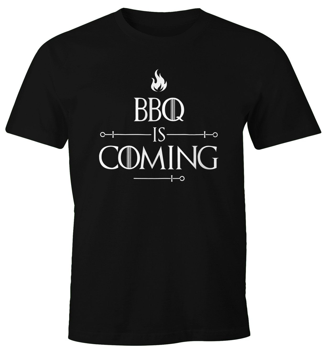 MoonWorks Barbecue Moonworks® Coming Grillen lustig BBQ mit T-Shirt Print-Shirt Spruch Print Herren Fun-Shirt Is