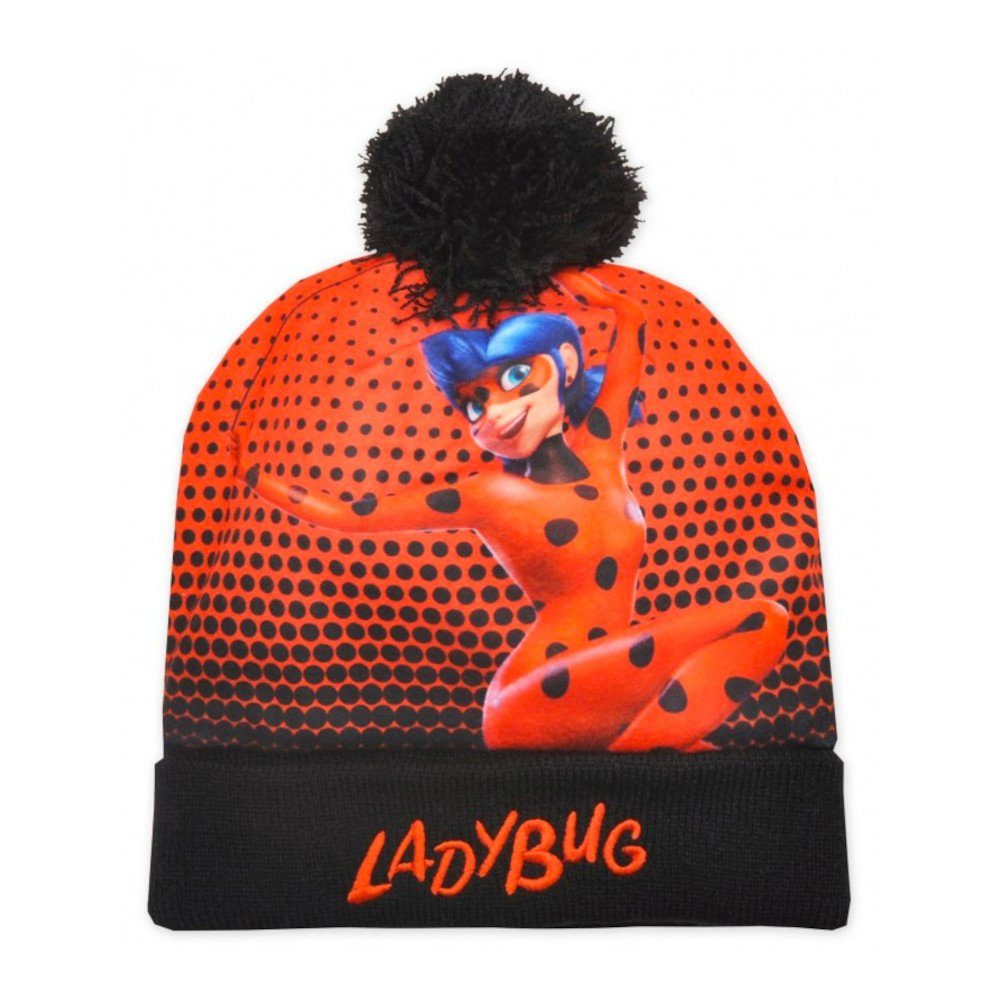 Strickmütze und EplusM mit Schriftzug Miraculous Strickmütze rot Ladybug Logo