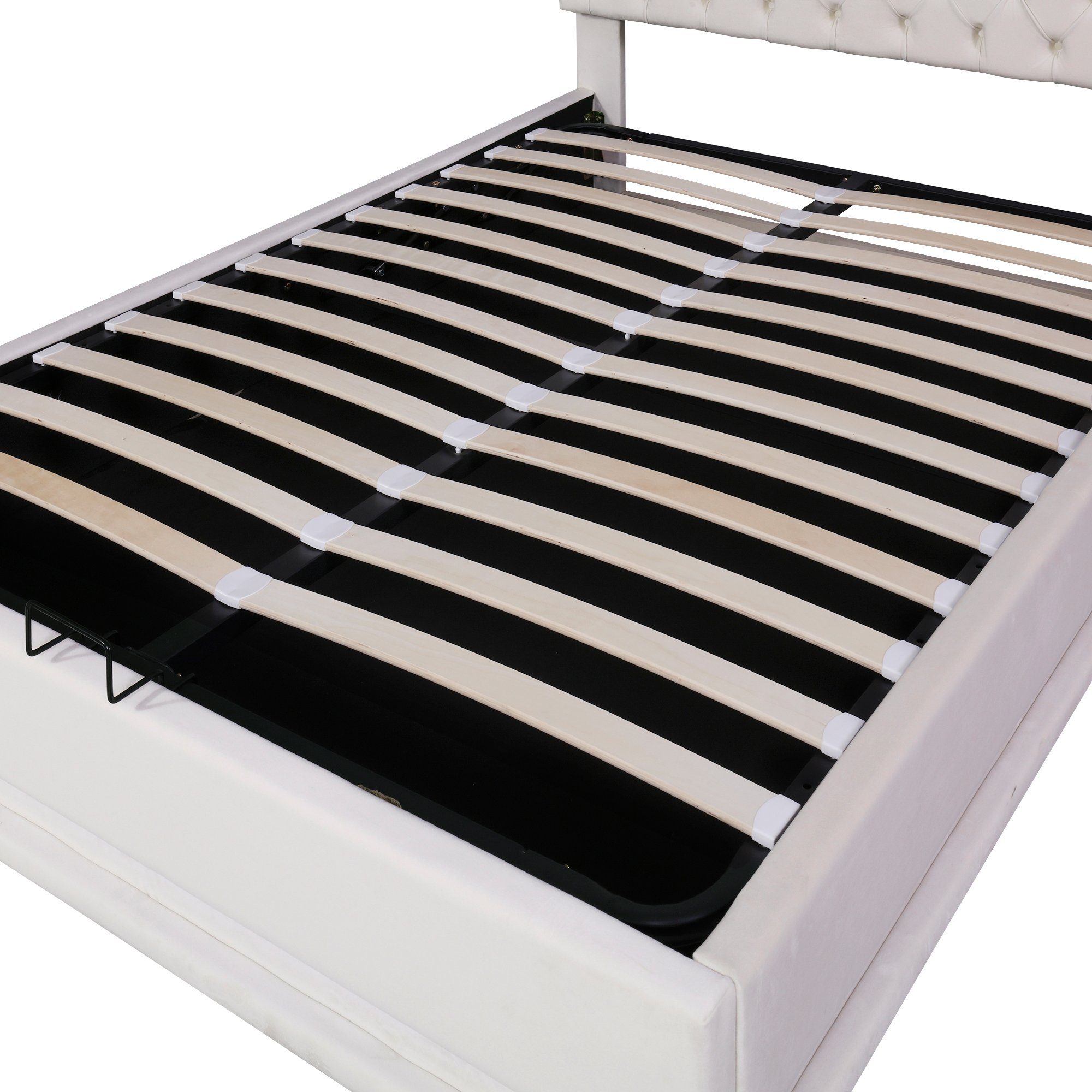 Polsterbett (Doppelbett beige SOFTWEARY Bettkasten, Samt Bezug gepolsterter und Lattenrost Kopfteil aus cm), höhenverstellbar, mit 140x200
