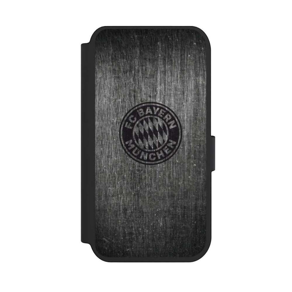NIVOCASE Handyhülle Metallic Look FCB FC Bayern München Metalllook FCB Logo einfarbig, Apple iPhone 14 Pro Klapphülle Handyhülle aus Kunst Leder