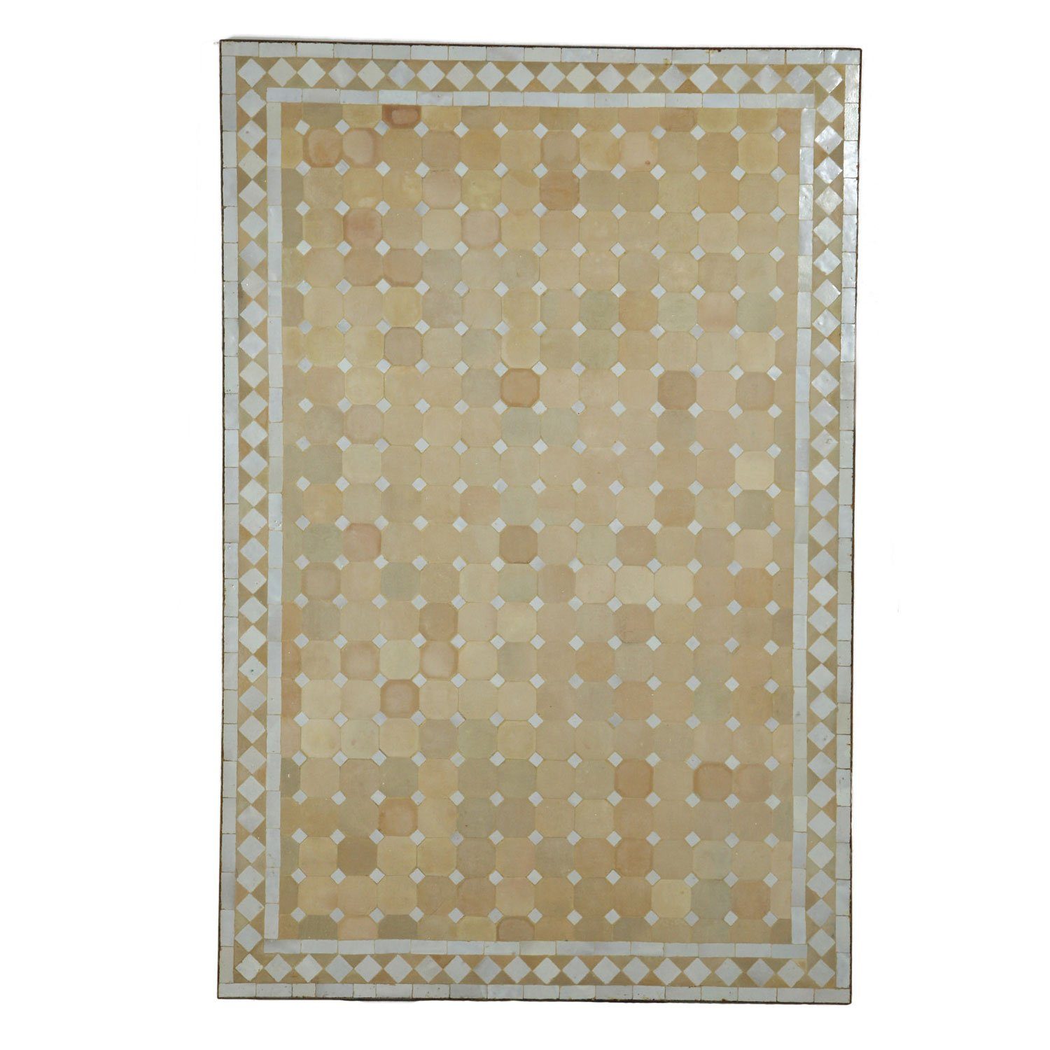Casa Moro Gartentisch Marokkanischer Mosaiktisch weiß terrakotta 120x80 cm rechteckig (mit Gestell Höhe 73 cm, Dekorativer Gartentisch Esstisch Bistrotisch), Handmade MT2118