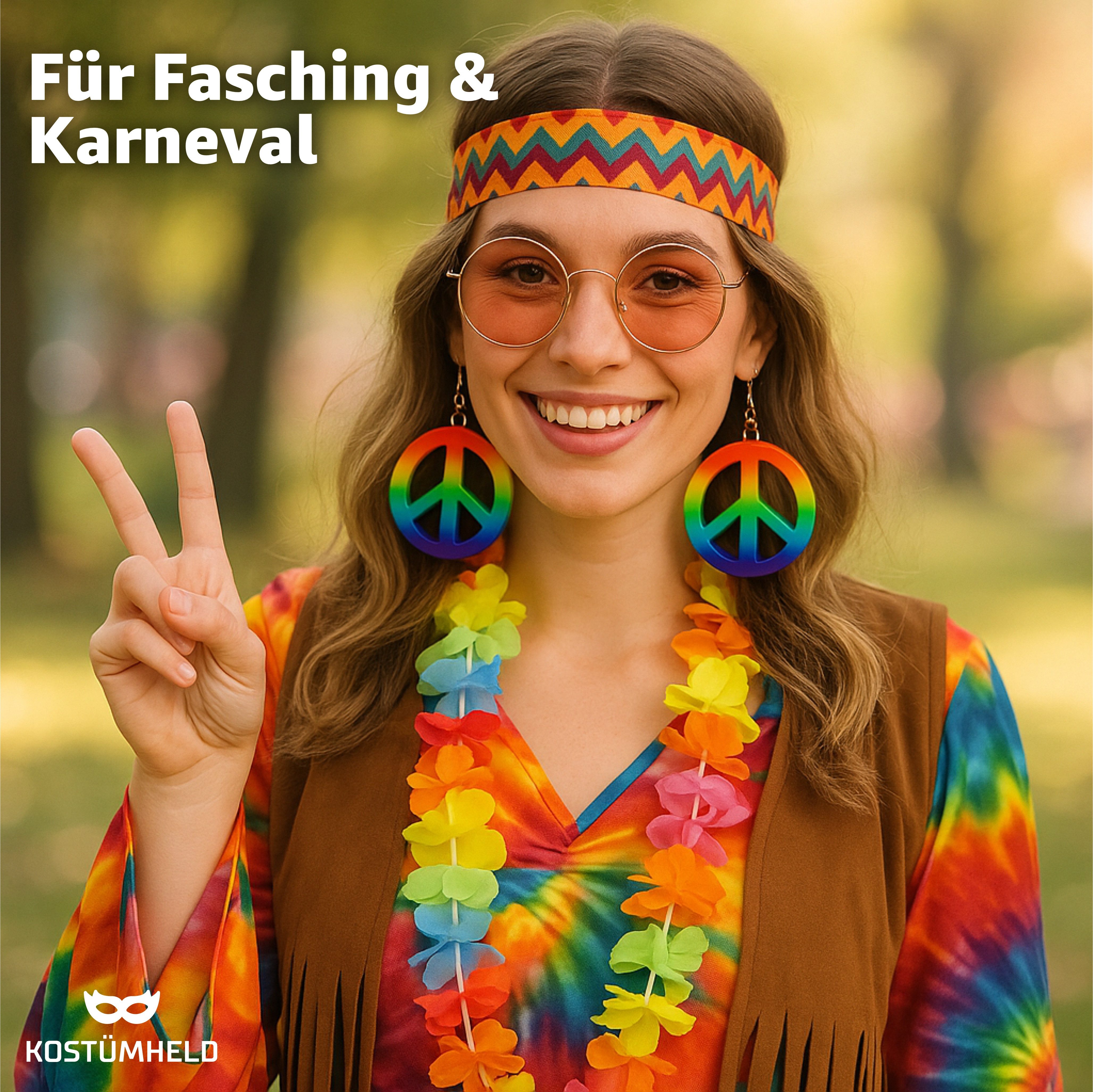 TK Gruppe Kostüm Hippie Peace Accessoire – Regenbogen Frieden für Fasching, Karneval
