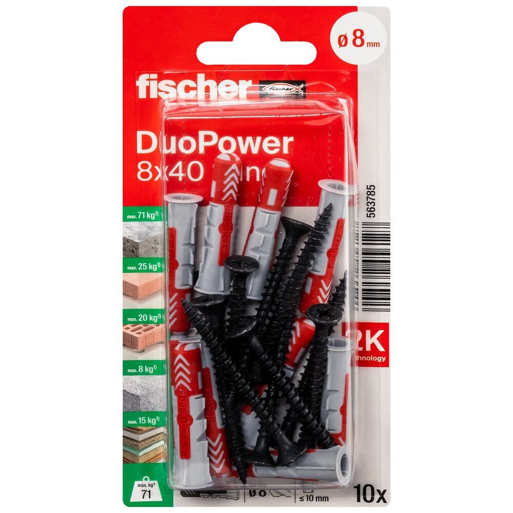fischer Schrauben- und Dübel-Set fischer Dübel DuoPower 8 x 40 mm - 10 Stück – Bild 4 von 5