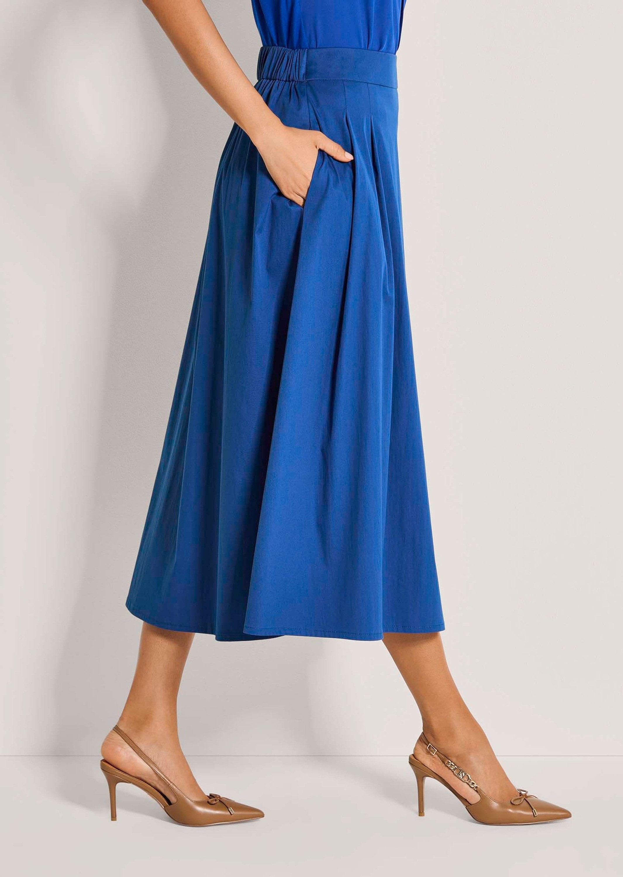 MADELEINE Maxirock Baumwollrock mit Kellerfalten Schlupfrock mit Teildehnbund und Wadenlänge