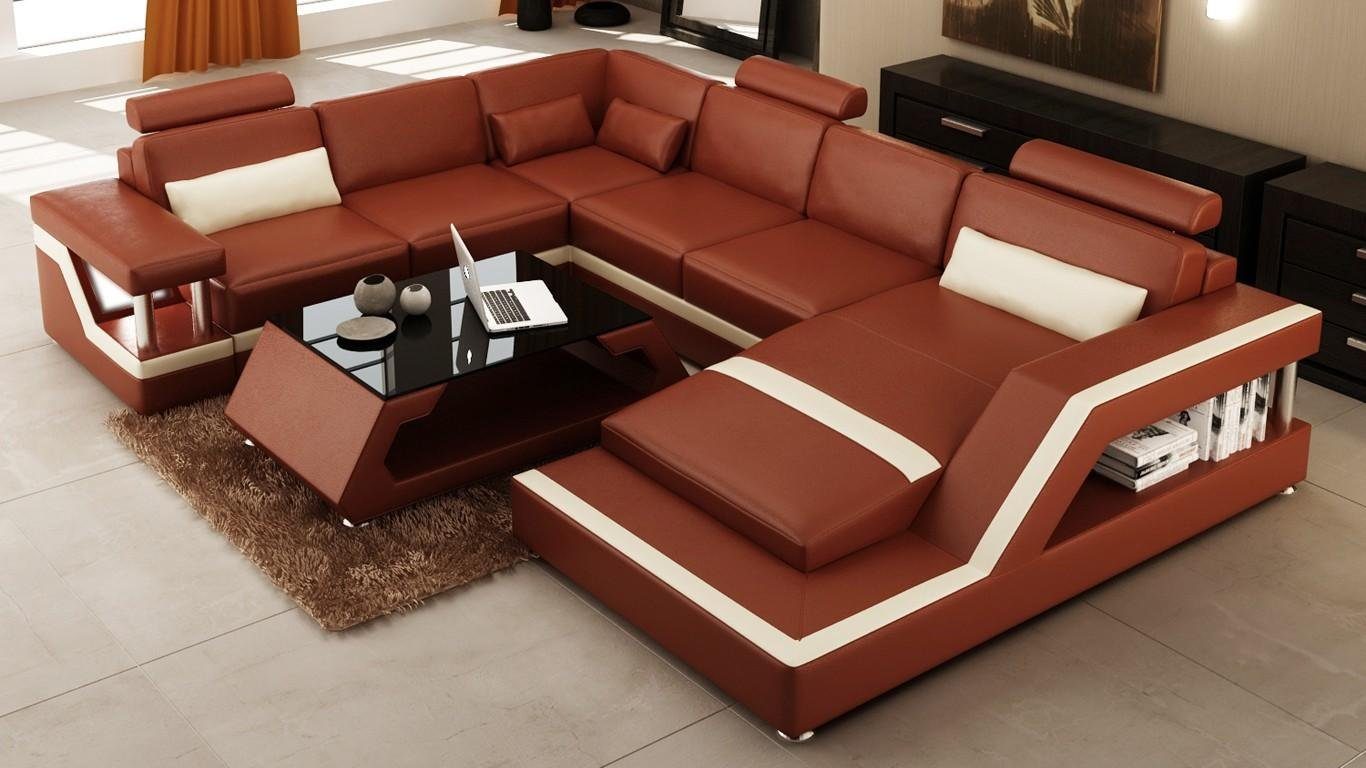 Couch Sofa Braun Big XXL Wohnlandschaft Rote Ecksofa Form Ledersofa Ecksofa, JVmoebel U