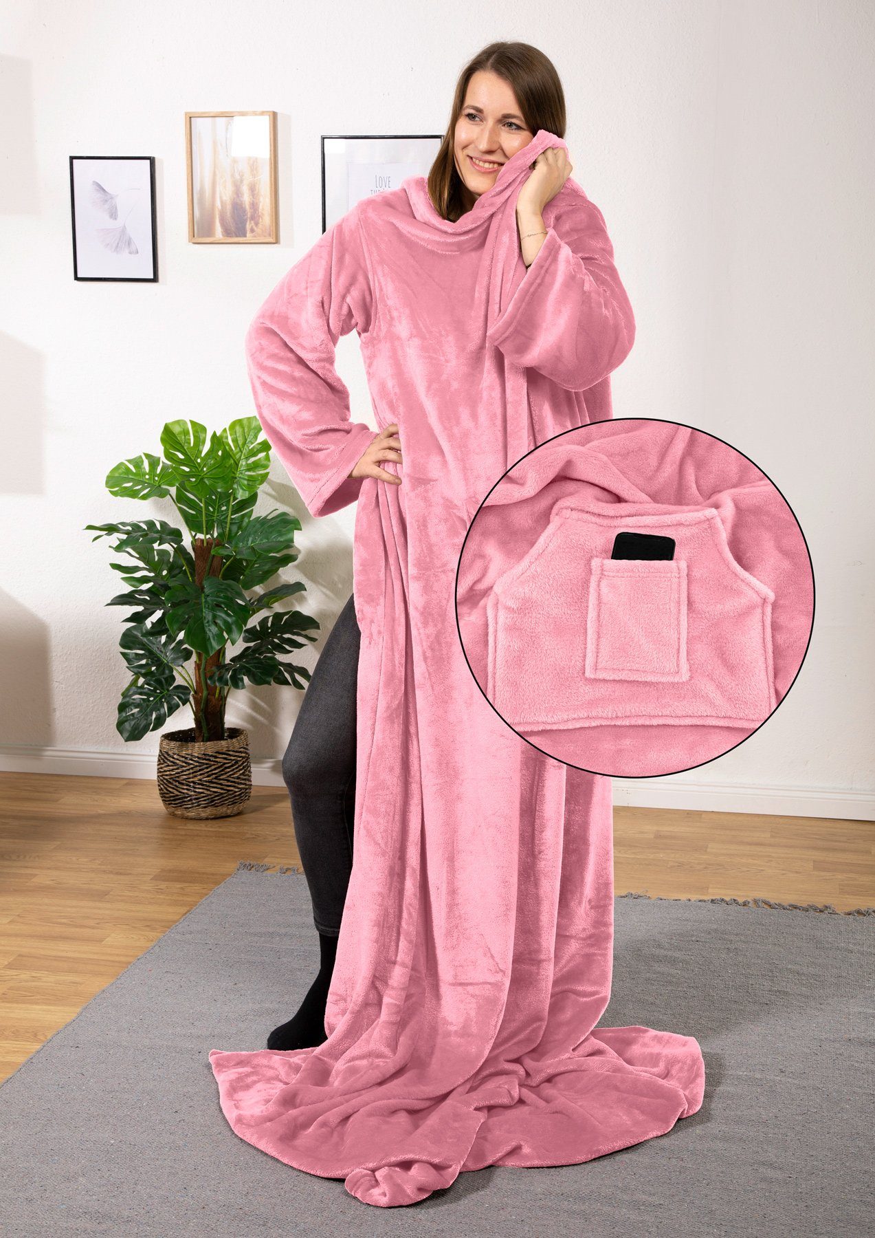 Wohndecke tragbare Ganzkörperdecke Kuscheldecke Ärmeldecke, heimtexland, flauschige Ärmel Decke I Soft Flanell I Geschenk Wohlfühlen – Bild 2 von 5