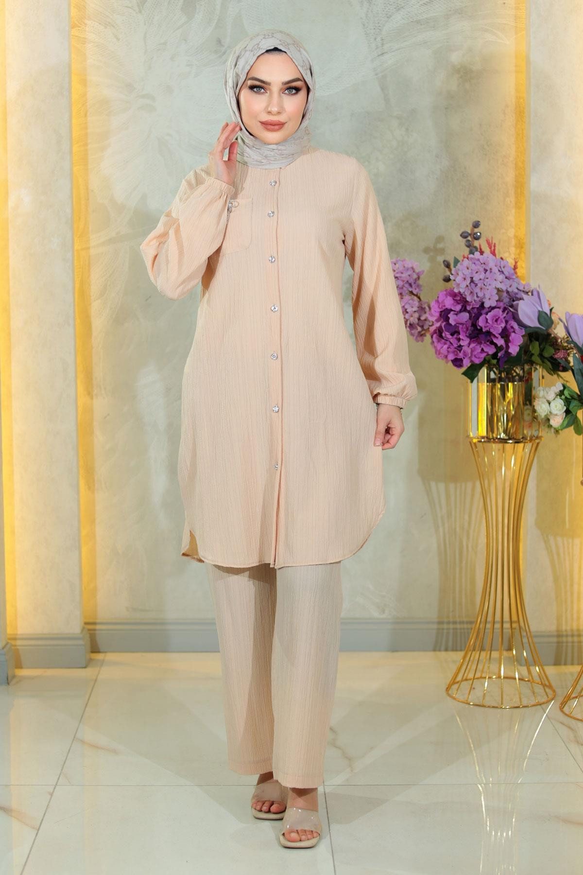 MODAMİHRAM Tunika KleidGeknöpfter Brosche Detaillierter Anzug