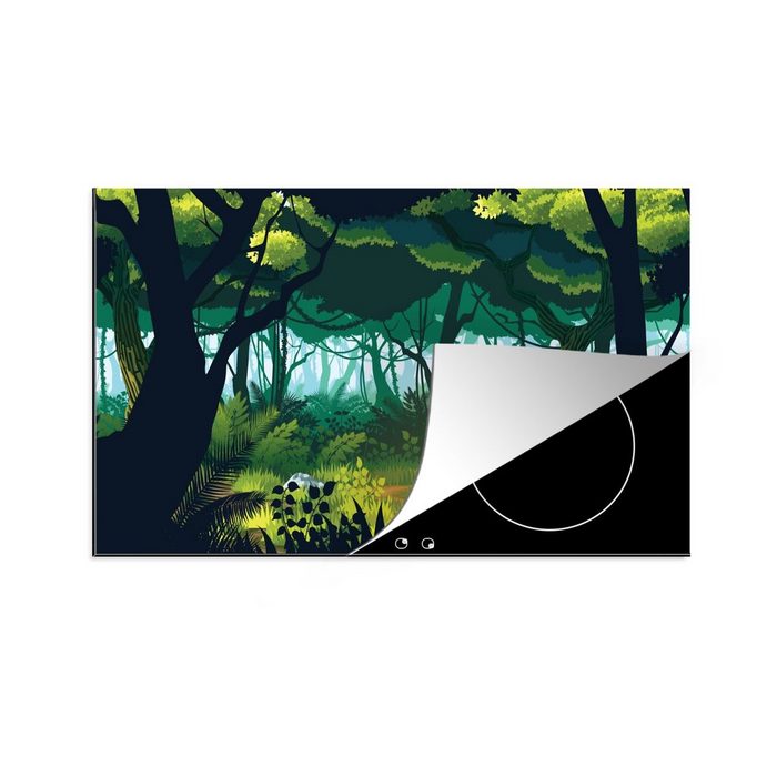 MuchoWow Herdblende-/Abdeckplatte Dschungel - Baum - Illustration - Junge - Mädchen - Kinder - Kinder Vinyl (1 tlg) Ceranfeldabdeckung Arbeitsplatte für küche