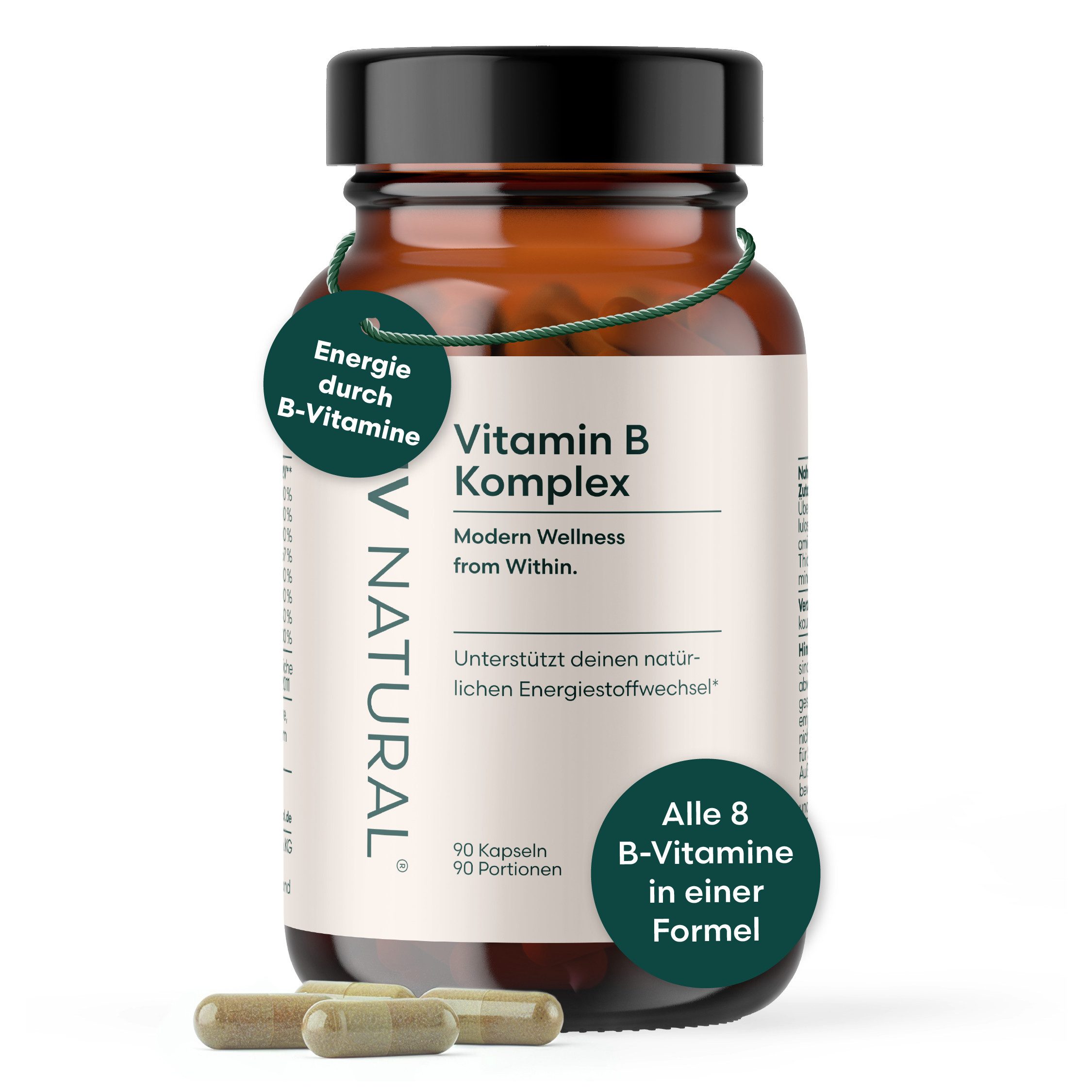 LIV Natural Vitamin-B-Komplex vegan, alle 8 B-Vitamine, 3-Monatsvorrat 90 Kapseln