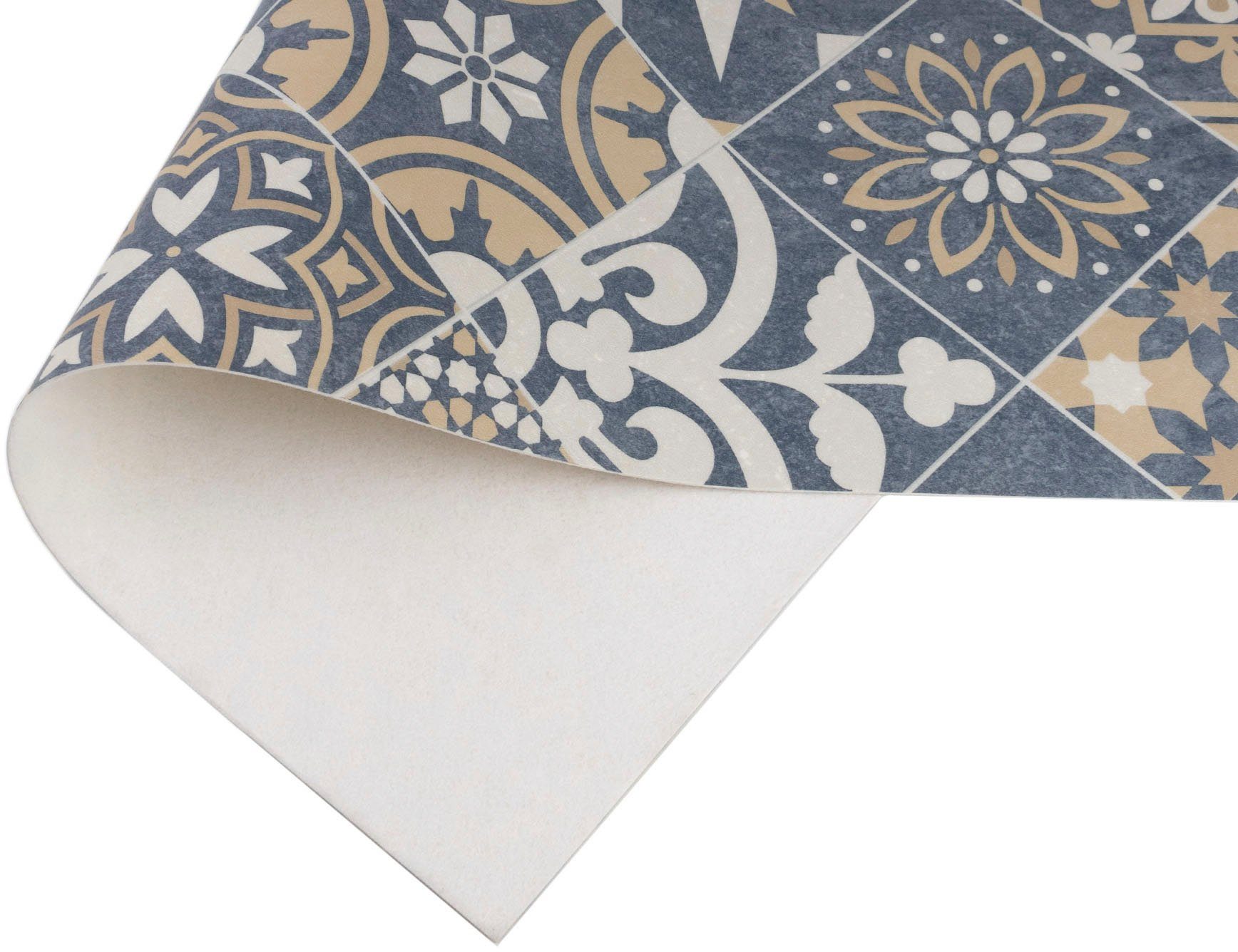 Primaflor-Ideen in Textil Vinyl-Läufer Küchenläufer VERSAILLE, Made in Belgium, rechteckig, Höhe: 2,5 mm, Läufer aus Vinyl, abwischbar, Motiv Fliesenoptik Ornamente, Küche