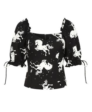 Hell Bunny Shirttop Sullivan Pferd und Sterne Print Puffärmel Blusentop