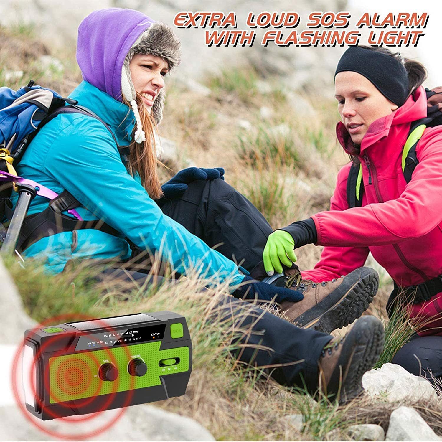 4000mAh autolock für Radio,AM/FM Notfallradio Camping SOS-Alarm (DAB), Tragbar Gruen (DAB) (Digitalradio Batterie und 4 Solar LED USB für Mit Kurbelradio Digitalradio Modi Notfall) Taschenlampe