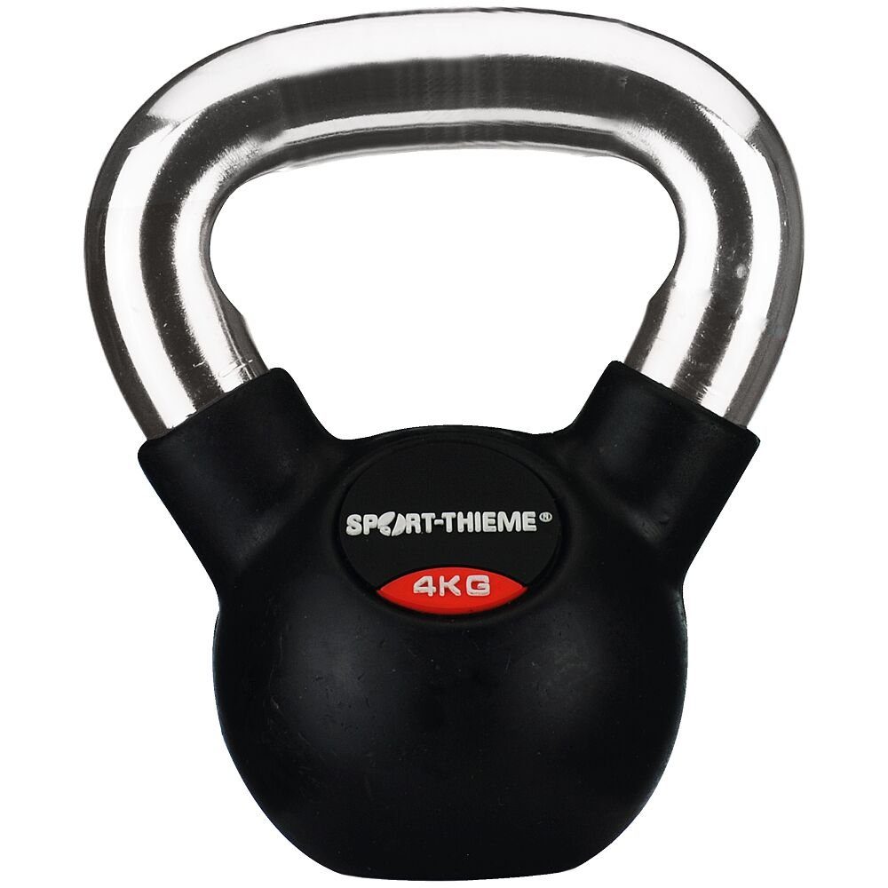 Sport-Thieme Kettlebell Kettlebell Gummiert mit glattem Chrom-Griff, Ideal für Schwungübungen 4 kg