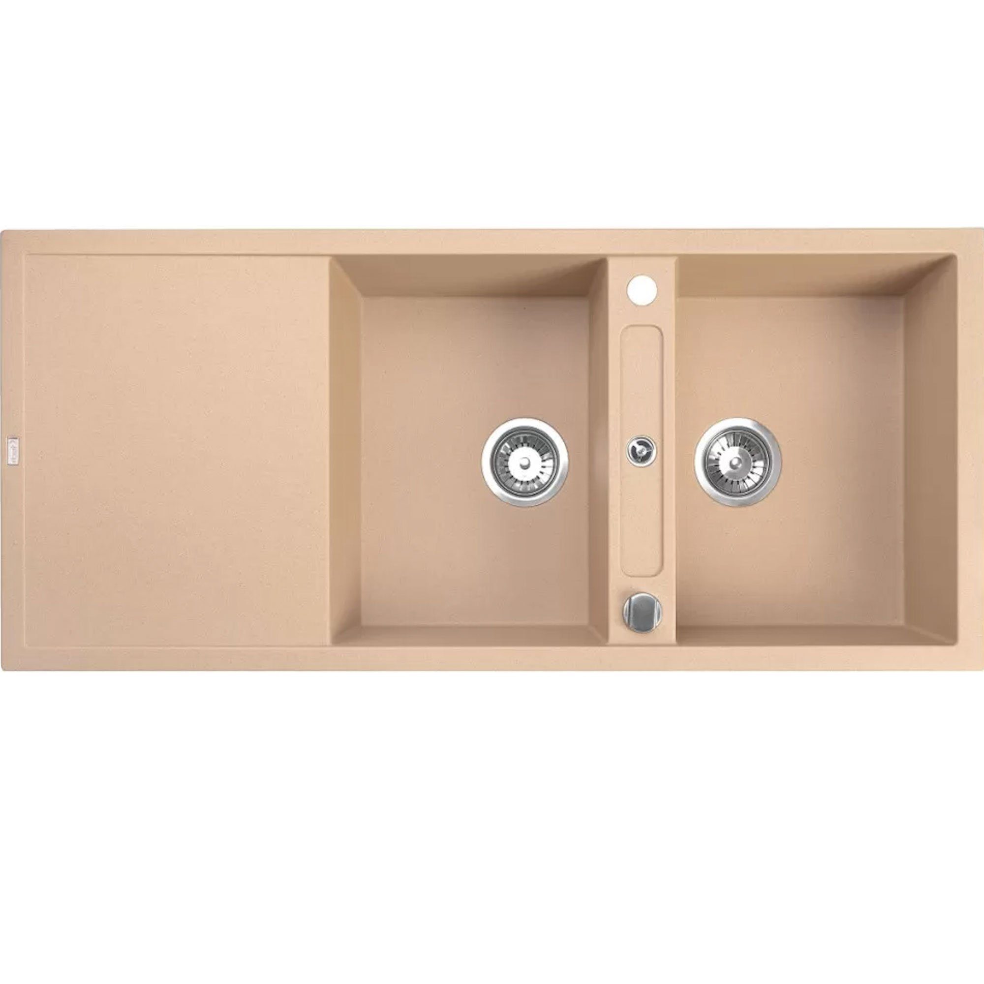 Homeline Granitspüle Doppel Granitspüle Küchenspüle SQ 1160x510 08, Eckig, 116/51 cm, Hahnloch Granitspüle, (Spar Set, Exenterbetätigung), Wechselseitig Einbau möglich Granitspüle