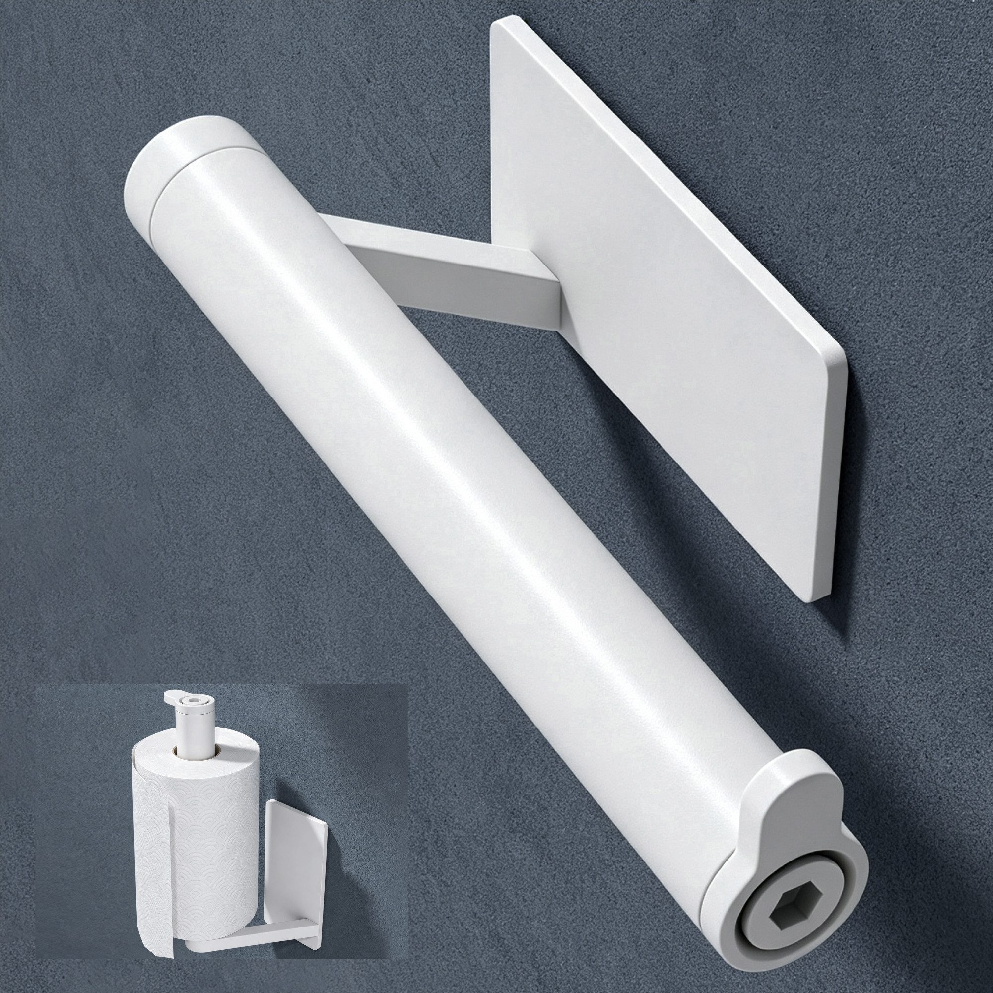 doporro Toilettenpapierhalter Klopapierhalter moderner Klorollenhalter aus Edelstahl Lino-02, seitlichen Haken, bohrfreie Montage