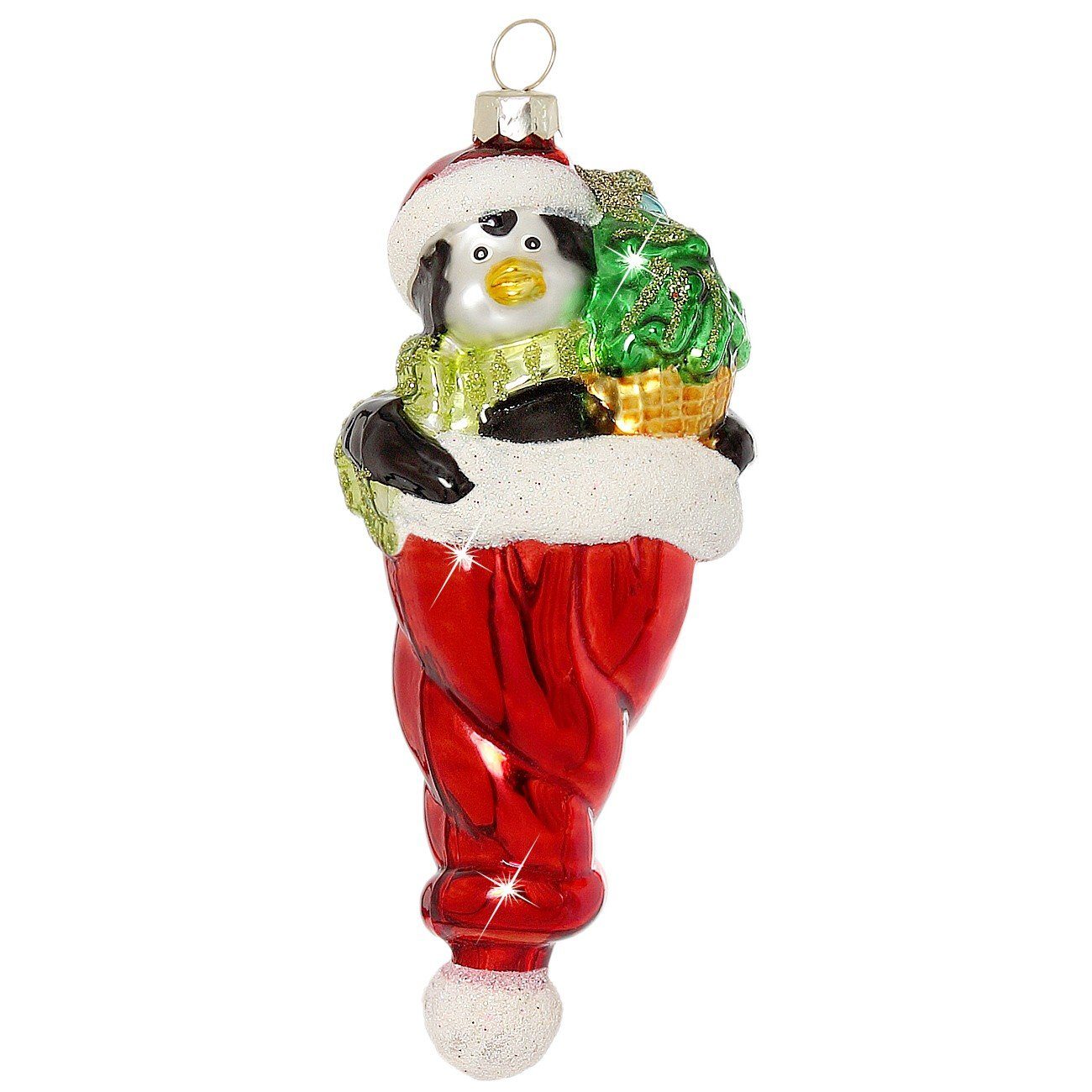 Christbaumschmuck Weihnachtsmütze PINGUIN in BS361 Christbaumschmuck H:12cm Ornament / der SIKORA Glas
