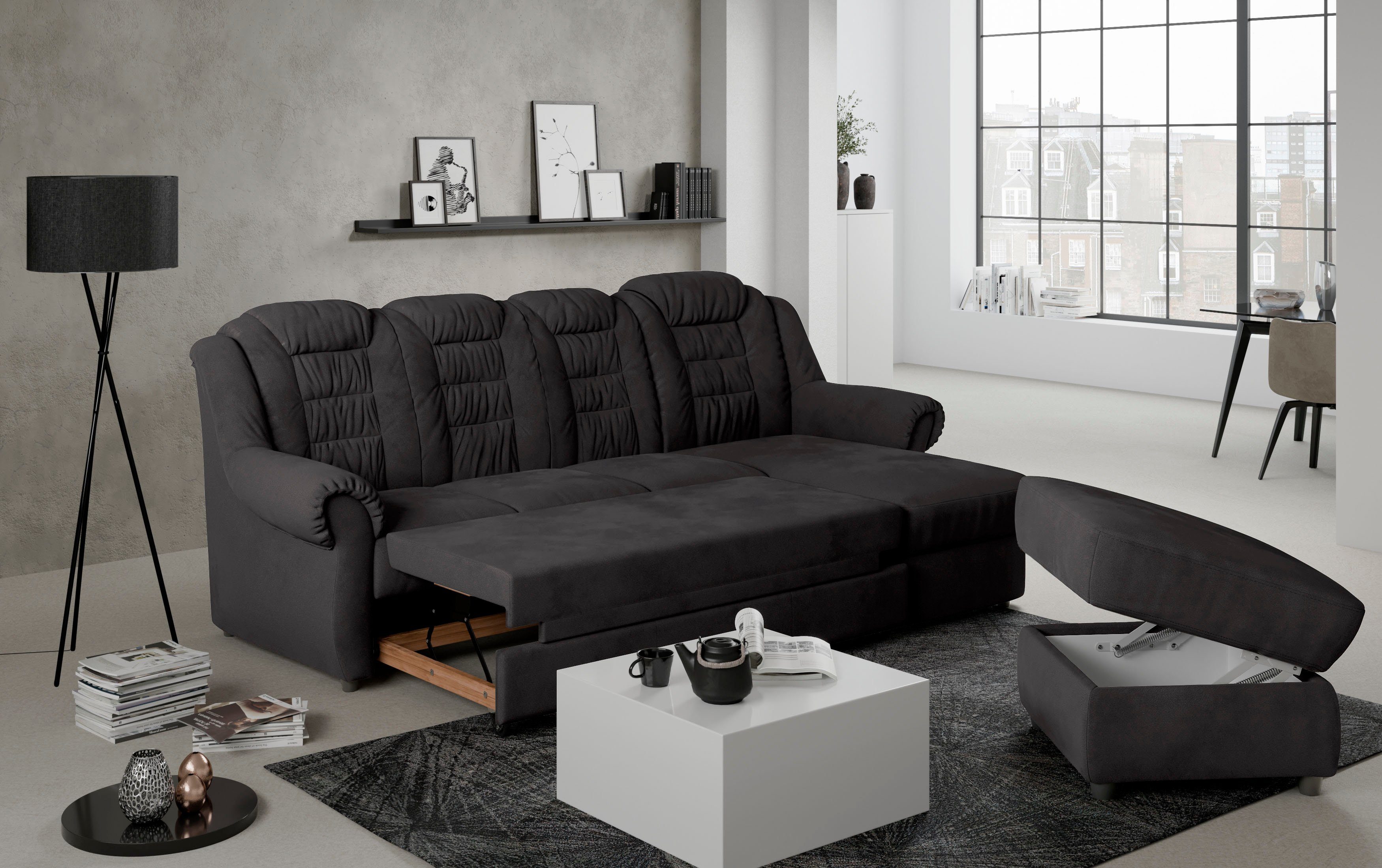 Home affaire Ecksofa Boston L-Form, mit hoher Rückenlehne, wahlweise mit Bettfunktion